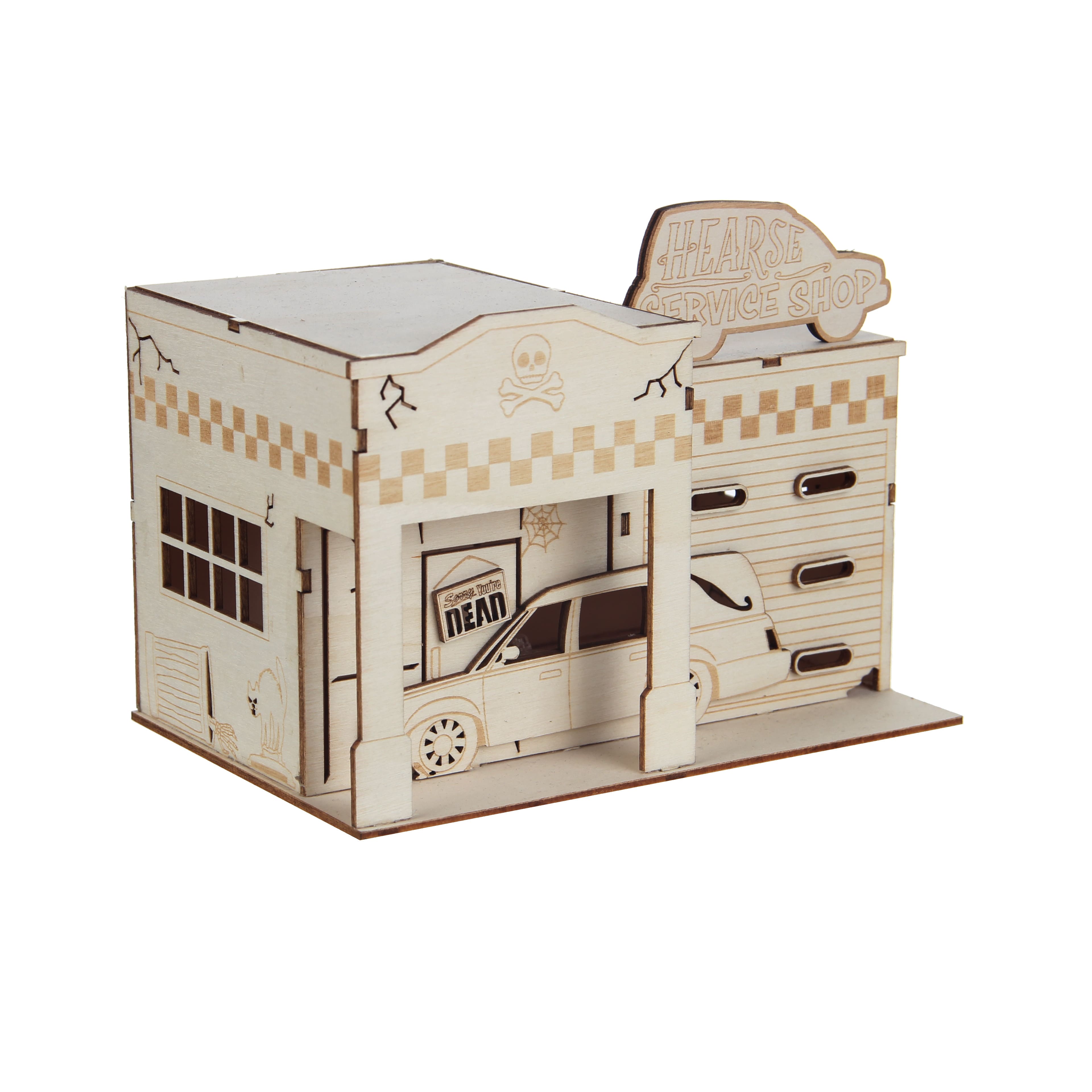 8&#x22; DIY Village Hearse Shop LED Wood D&#xE9;cor by Make Market&#xAE;
