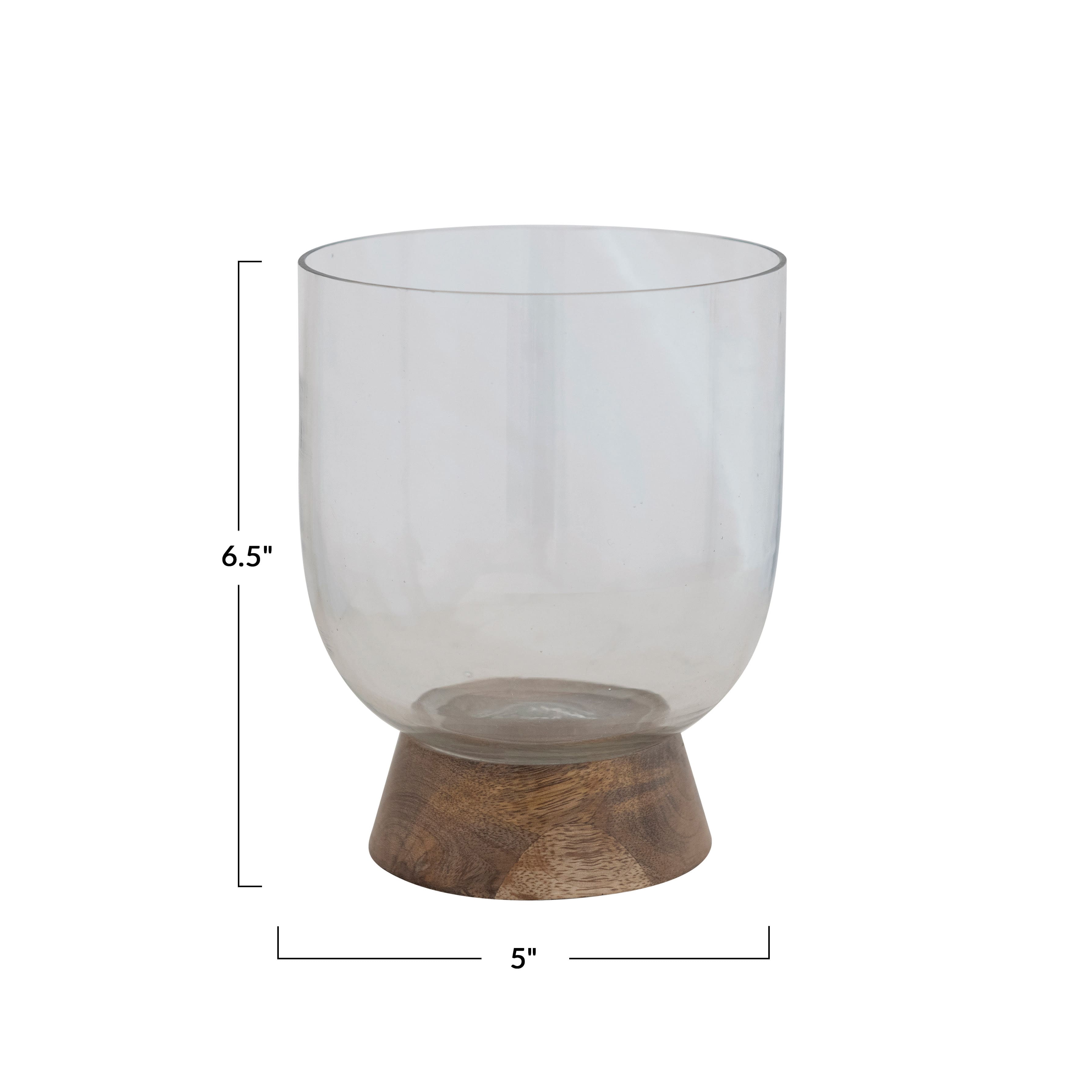 Hello Honey 5&#x22; Clear &#x26; Natural Glass Vase with Wood Base