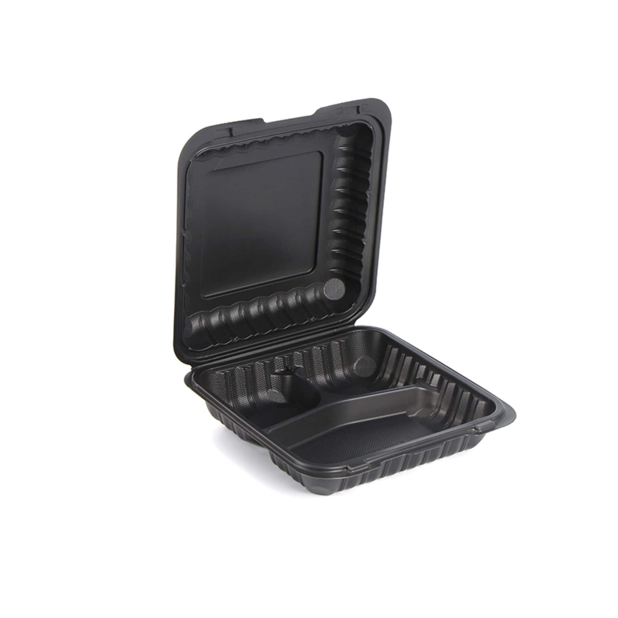 9" Black Single-Compartment Clamshell Take Out Containers, 150ct.