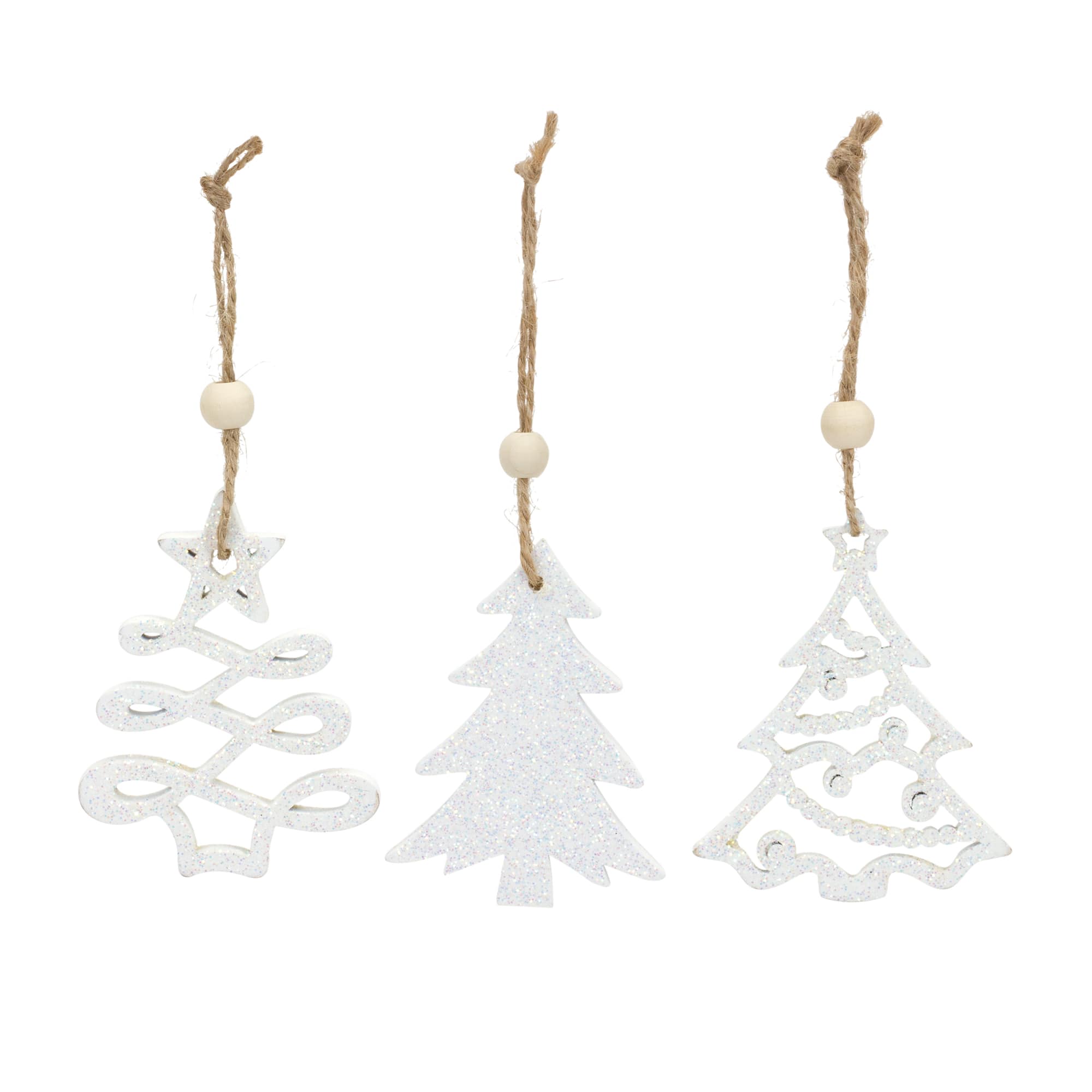 9 Pack 3&#x22; Glittery White Tree Ornaments