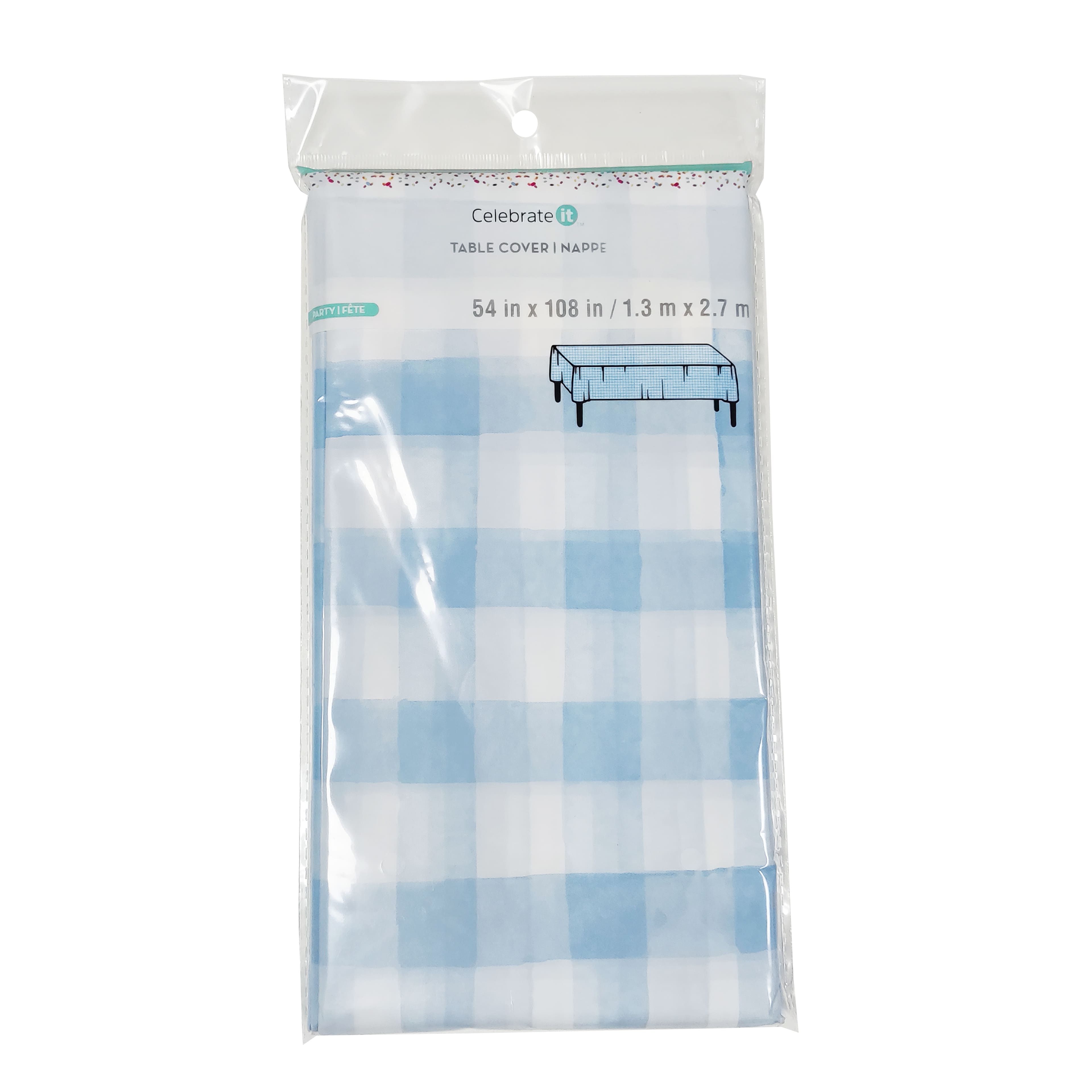 54&#x22; x 108&#x22; Blue Gingham Plastic Table Cover by Celebrate It&#x2122;