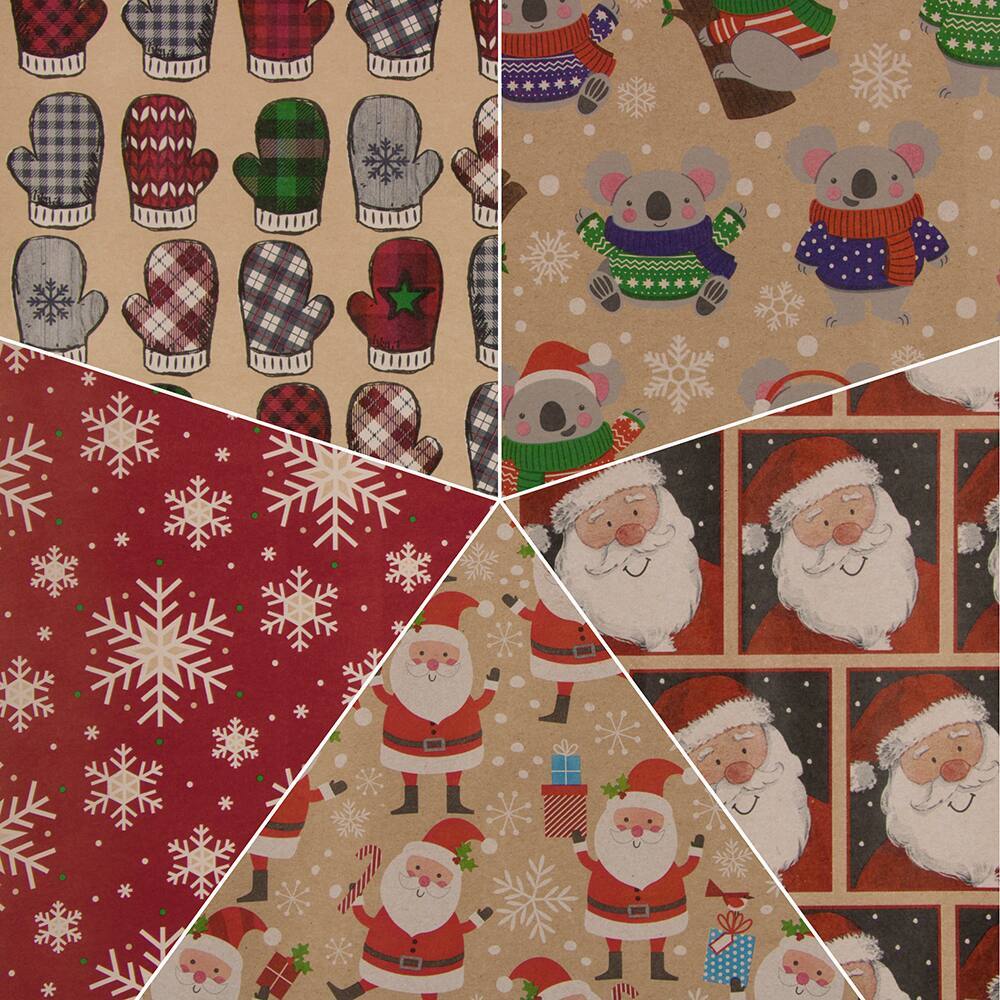 JAM Paper Kids Kraft Christmas Gift Wrap Set, 5ct.