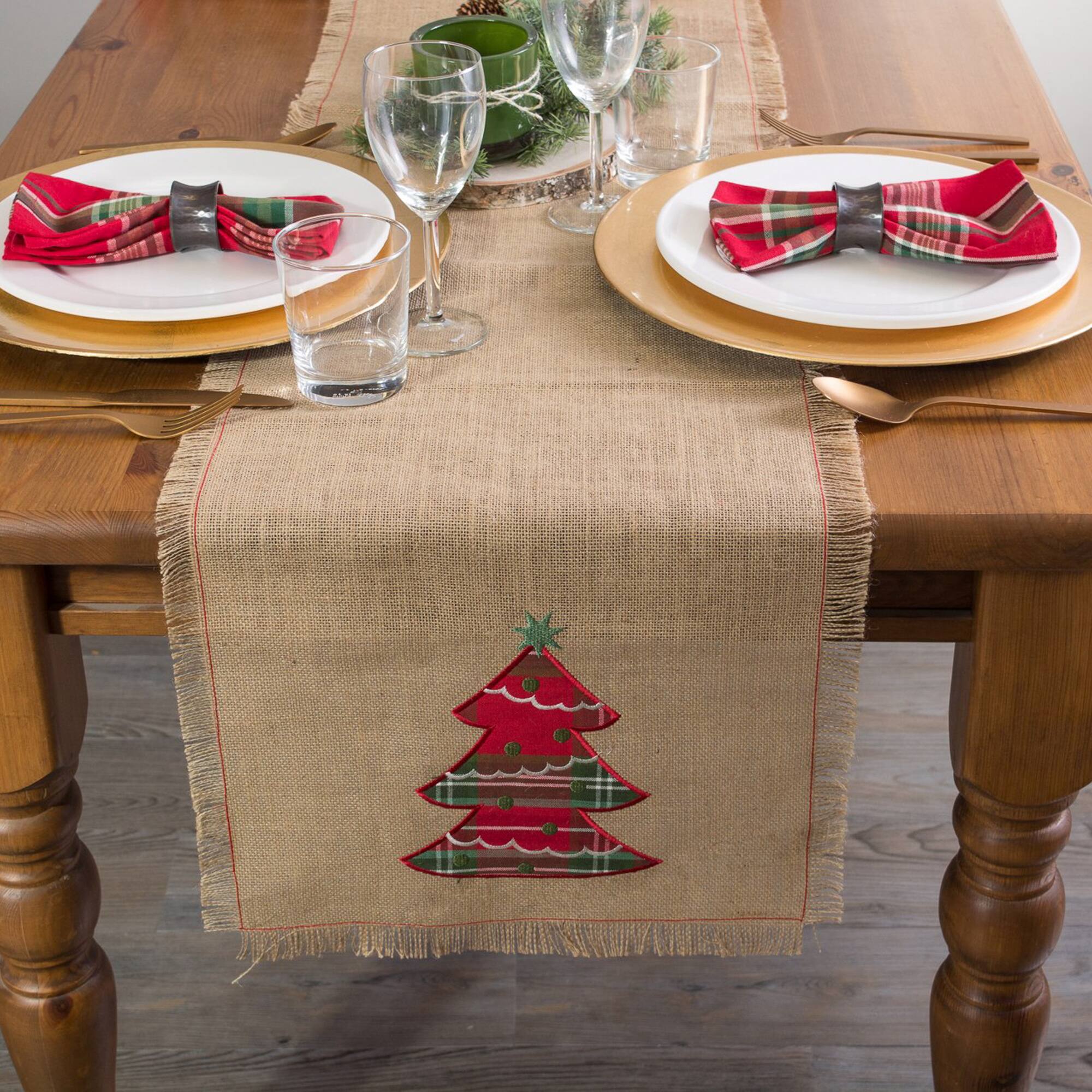DII® 108" Embroidered Tree Burlap Table Runner