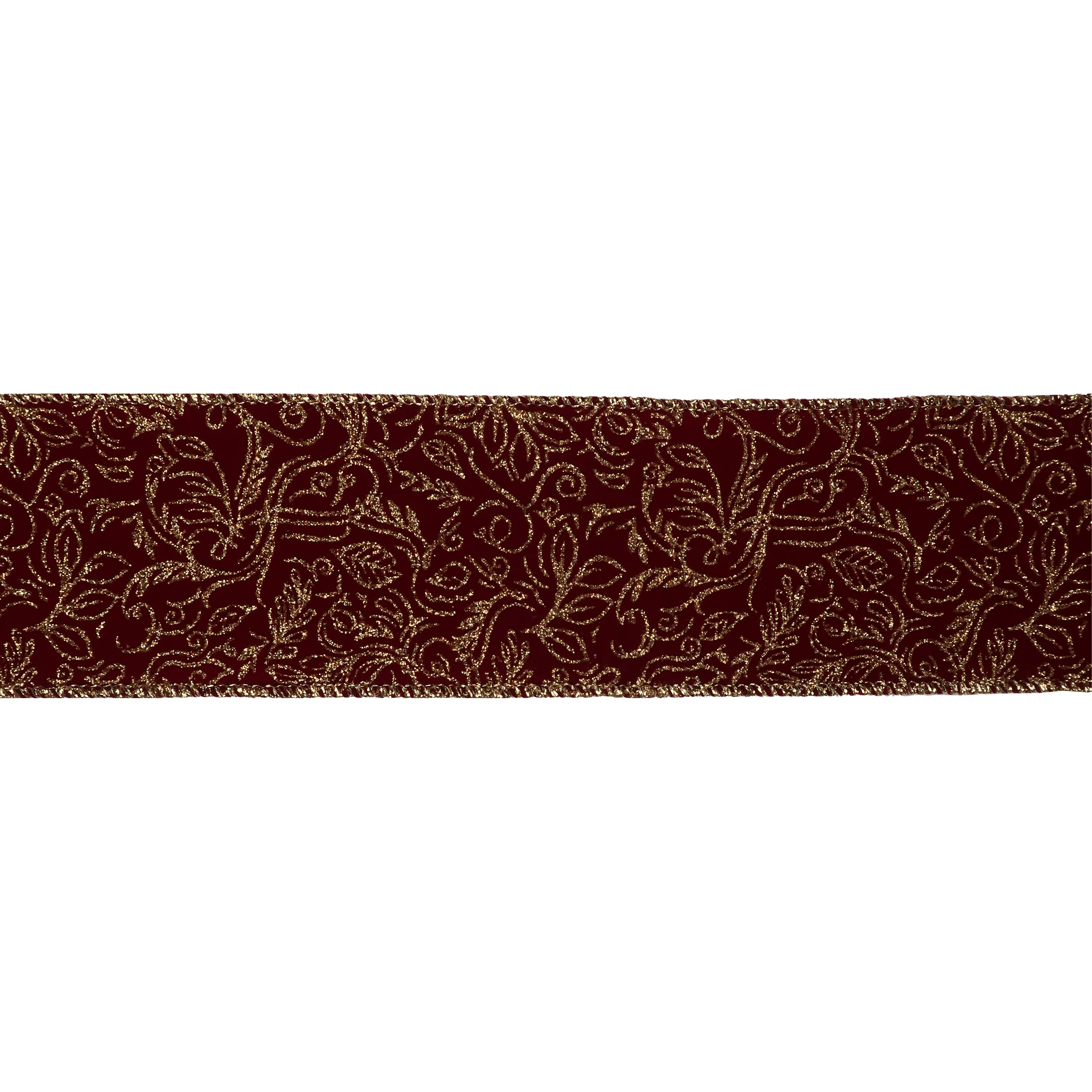 2.5&#x22; x 20ft. Burgundy Scroll Wired Velvet Ribbon by Celebrate It&#x2122; Christmas