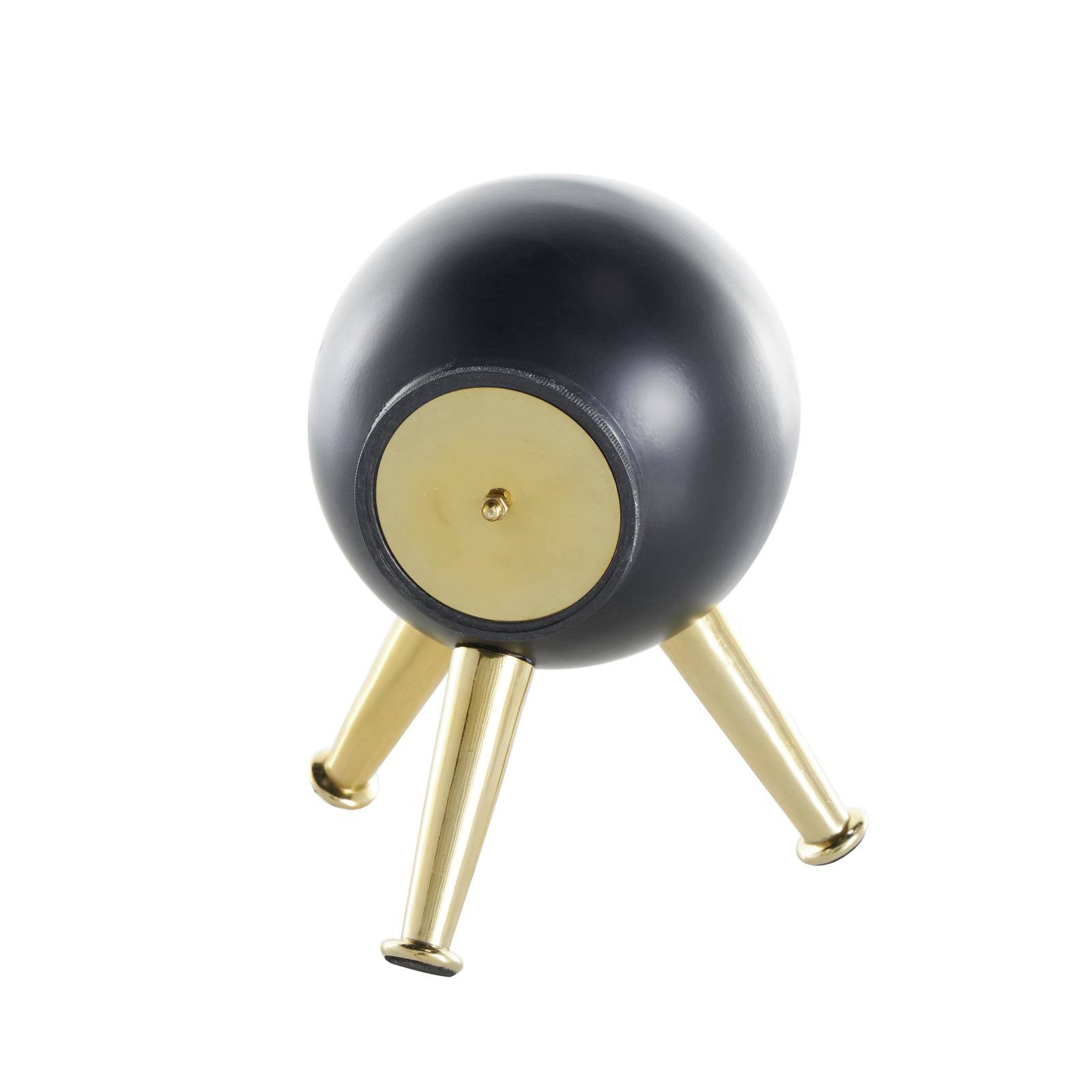 8.5" Black Aluminum Metal Orb Decorative Clock with White Clockface & Gold Tripod Legs
