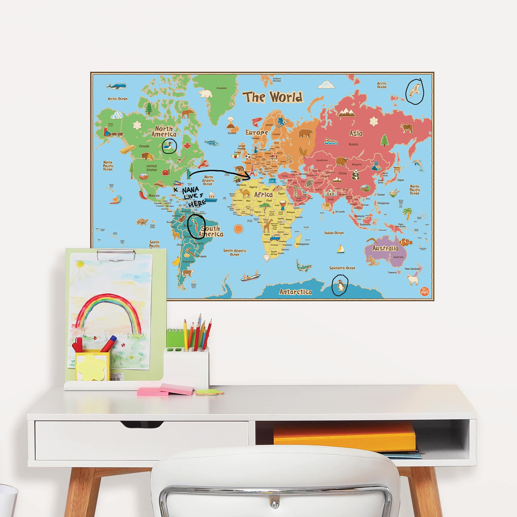 Wallpops Kids World Dry Erase Map Decal