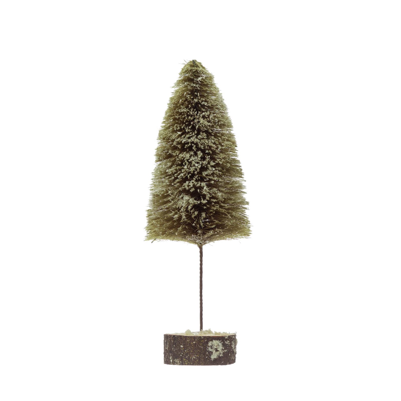 Hello Honey® 15.75" Sisal Bottle Brush Tree with Wood Slice Base & Snow Finish