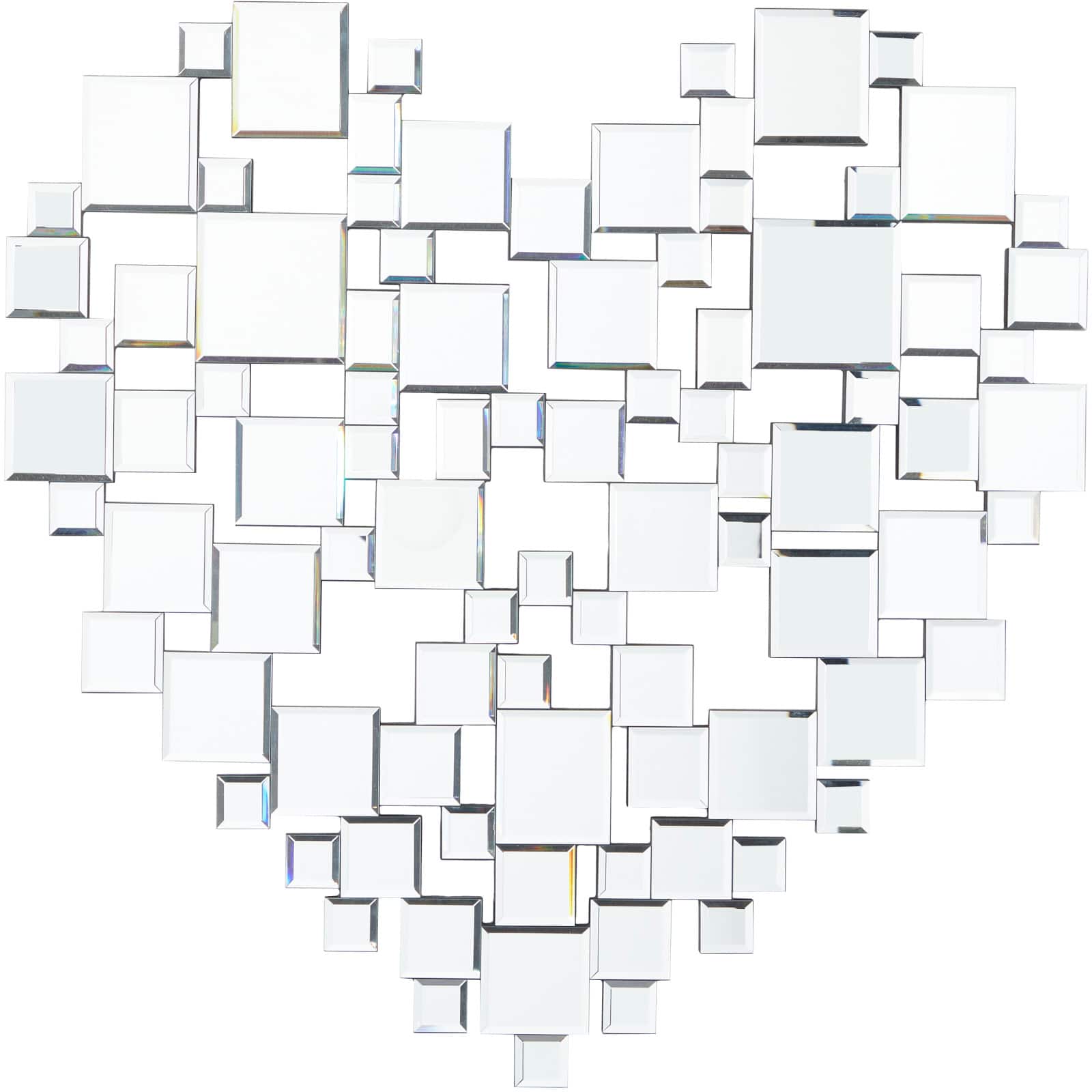 The Novogratz Silver Glass Shaped Mirrored Heart Wall Mirror 32" x 1" x 32"