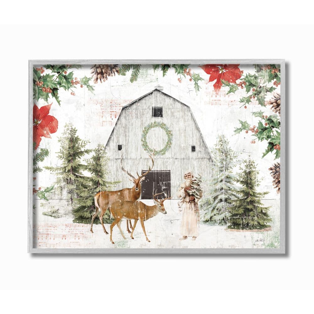 Stupell Industries Rustic Holiday Barn Animals Seasonal Christmas Winter  Framed Wall Art