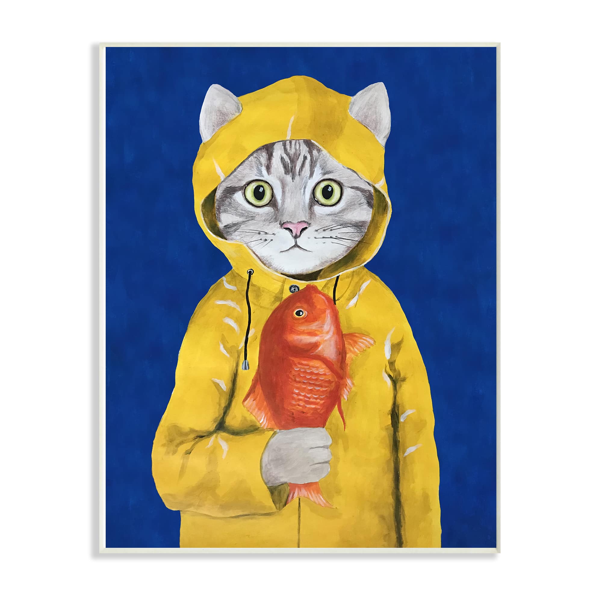 Stupell Industries Fisherman Feline Yellow Coat Cat, 10" x 15"