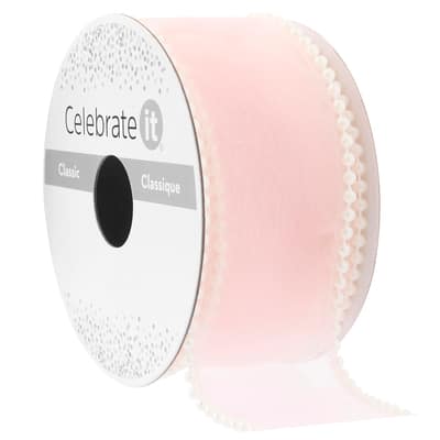 1.5" x 3yd. Pink Sheer Pearl Edge Ribbon by Celebrate It® Classic image