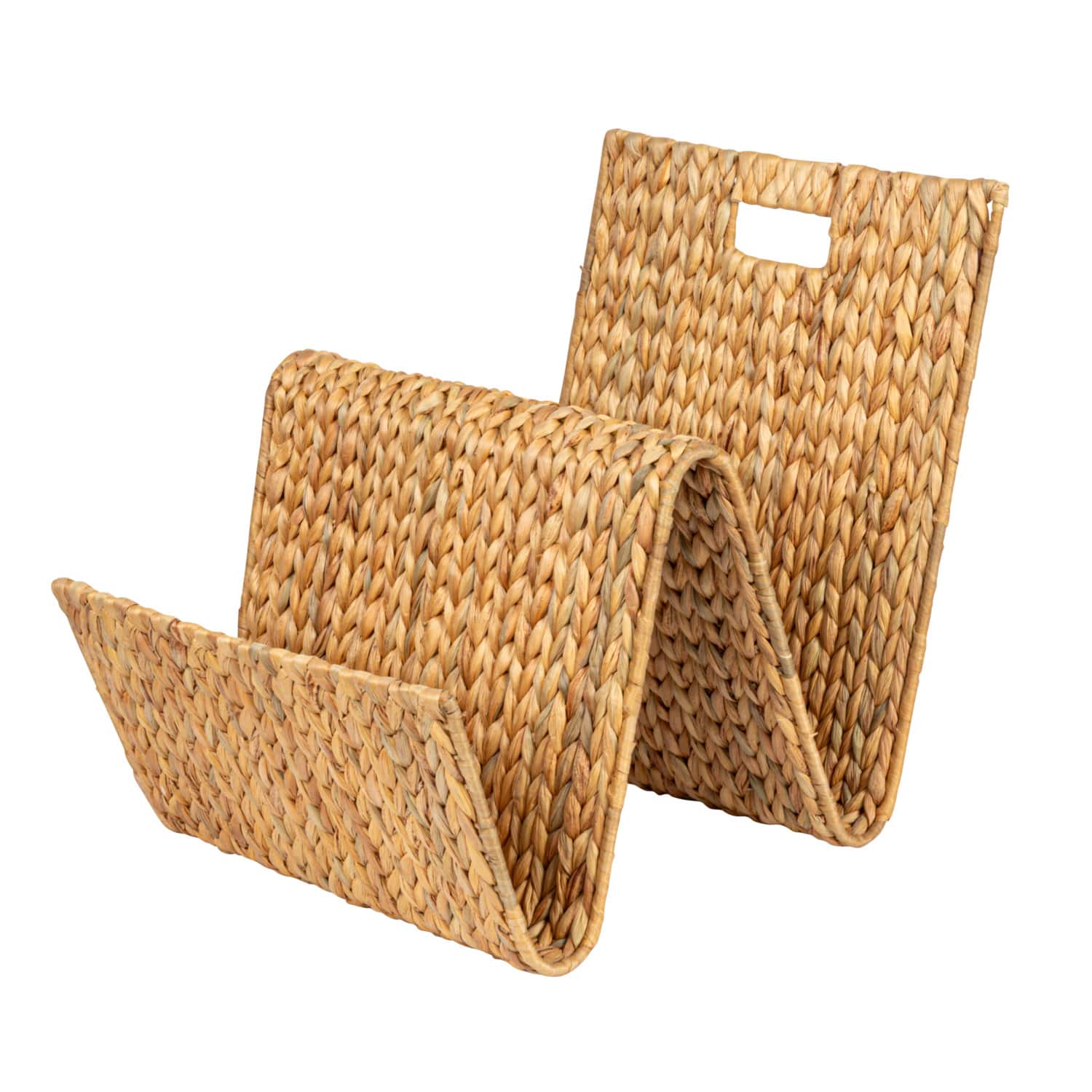 Hello Honey&#xAE; Hand-Woven Water Hyacinth &#x26; Metal Magazine Storage Holder with Handle