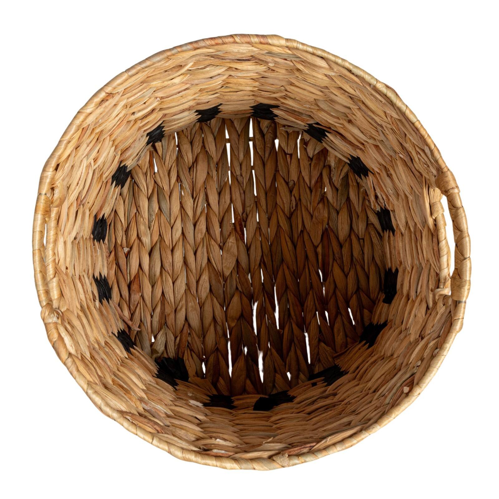 Household Essentials 11.75" Natural Water Hyacinth & Paper Basket with Black Stripes
