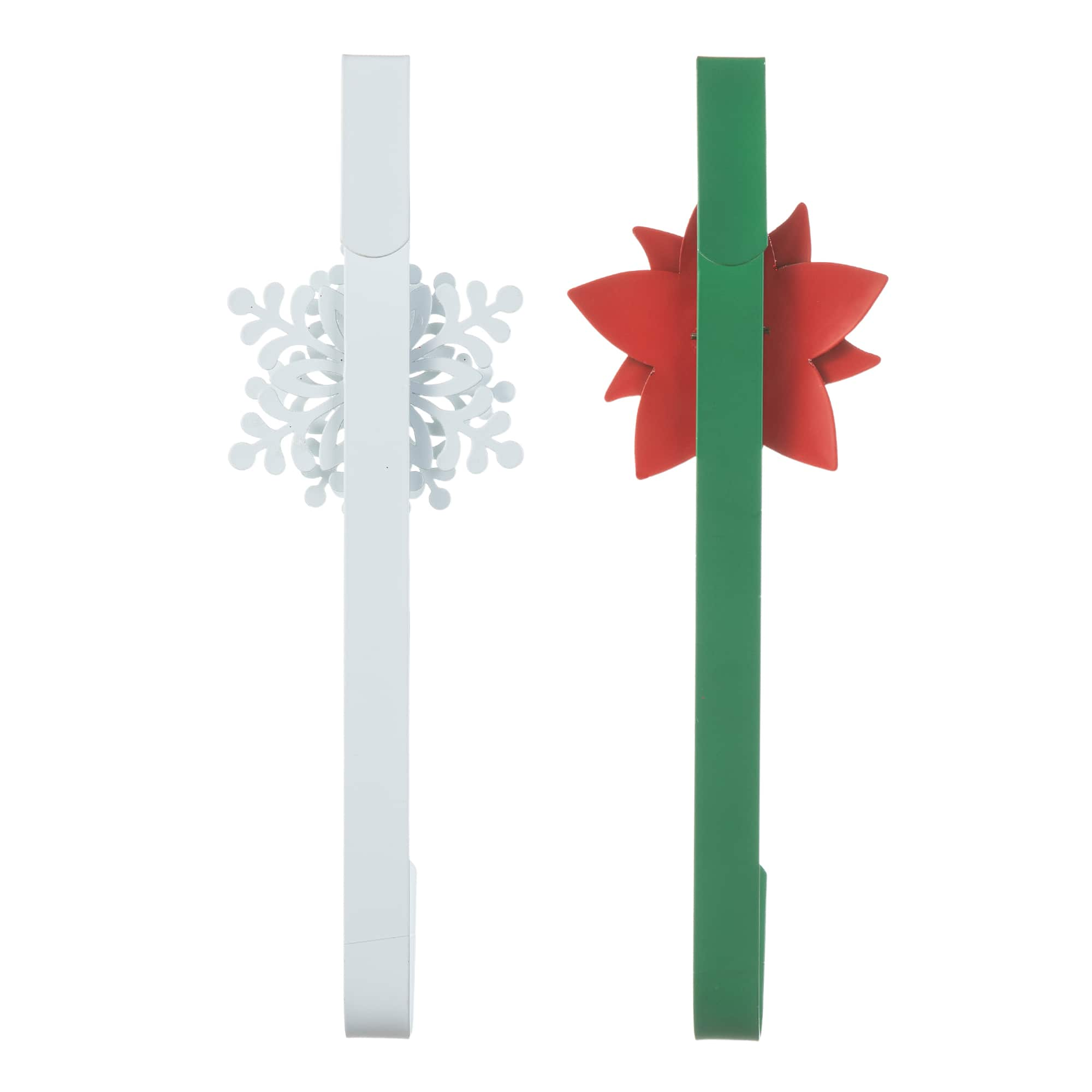 Glitzhome&#xAE; 14&#x22; Christmas Metal Snowflake &#x26; Poinsettia Wreath Hanger Set