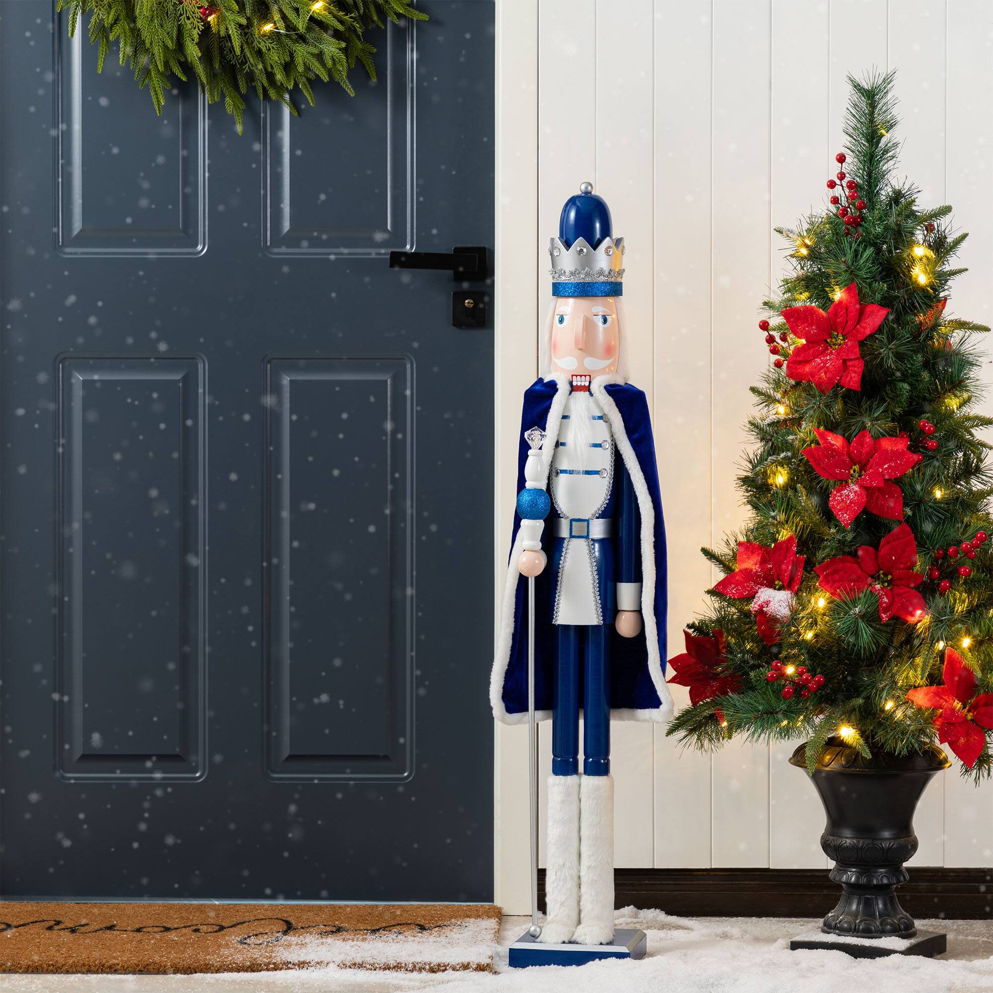 Glitzhome® 42"H Wooden Christmas Blue Dressed King Nutcracker
