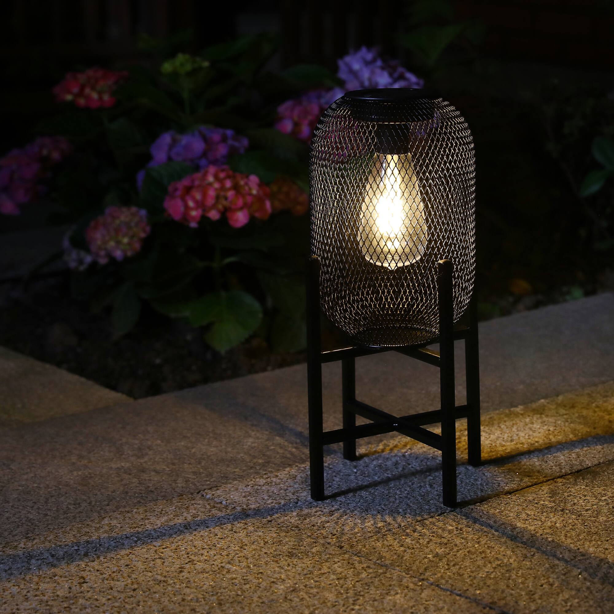 Glitzhome® 14" Metal Mesh Solar Powered Lantern with Stand
