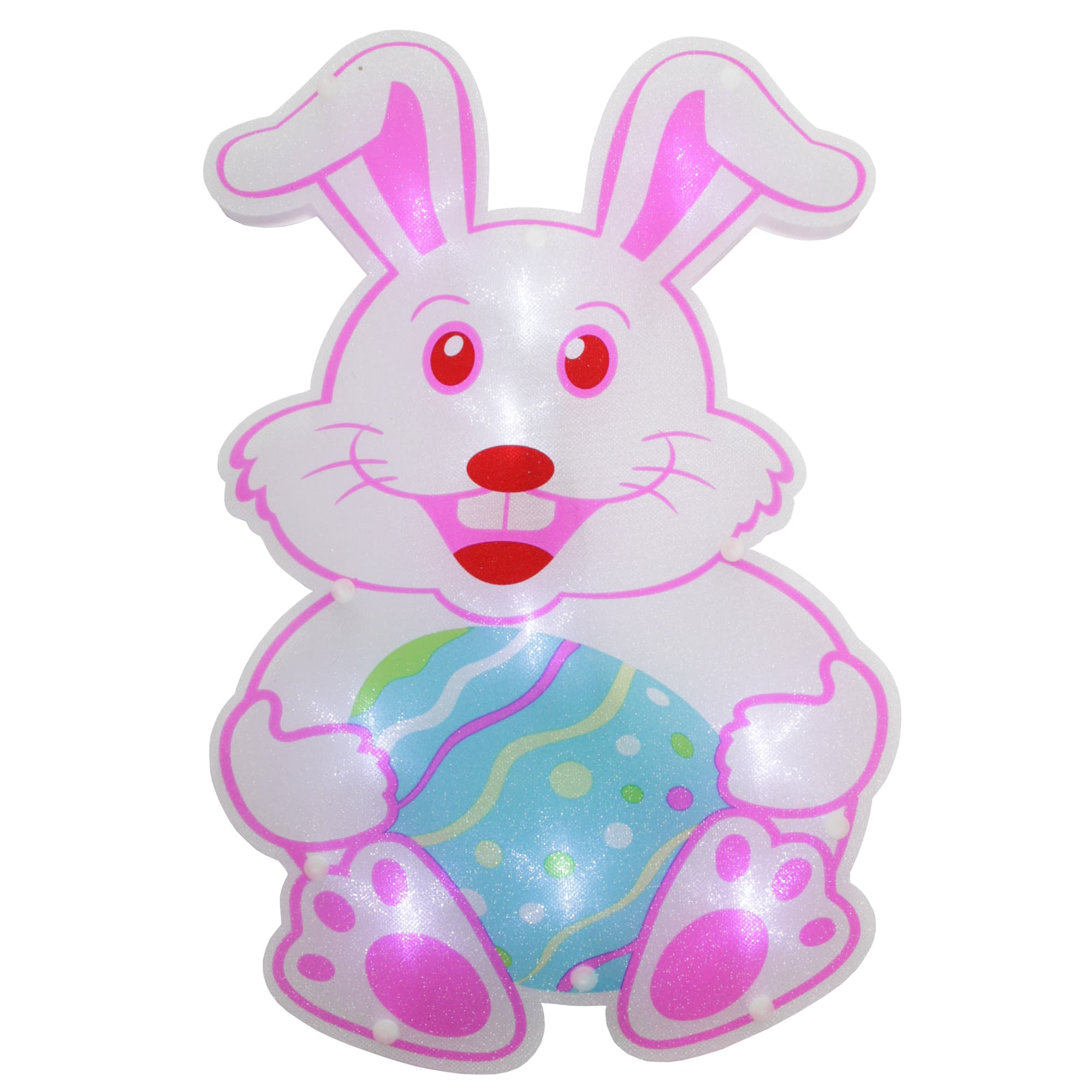 13.75&#x22; Pink &#x26; White LED Lighted Easter Bunny Window Silhouette