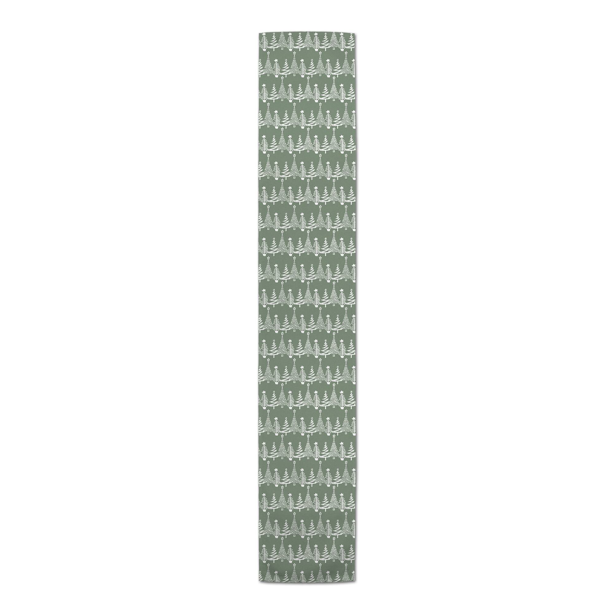 90&#x27;&#x27; Sage Christmas Tree Pattern Cotton Twill Runner