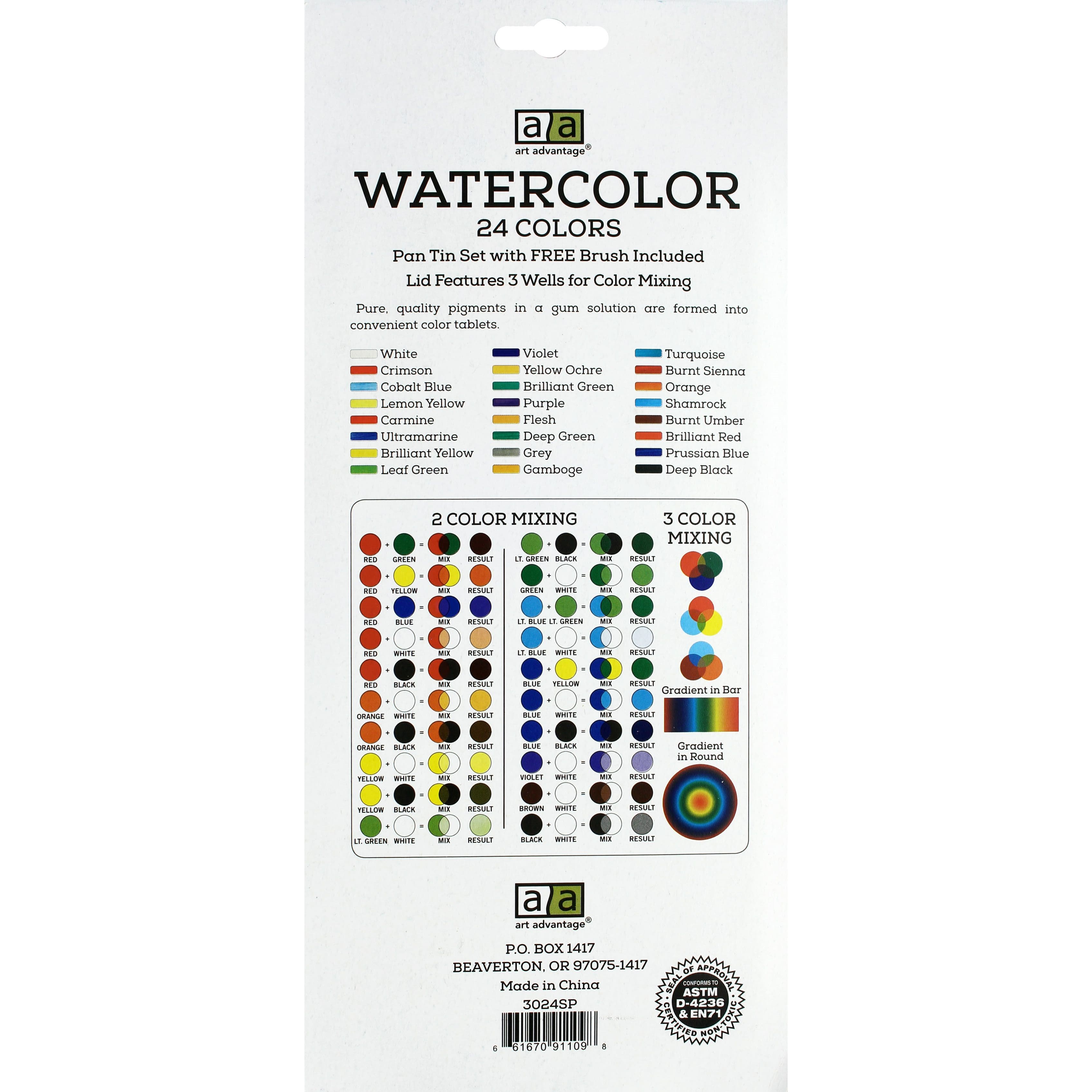 Art Advantage&#xAE; 24 Color Watercolor Pan Tin Set with Brush