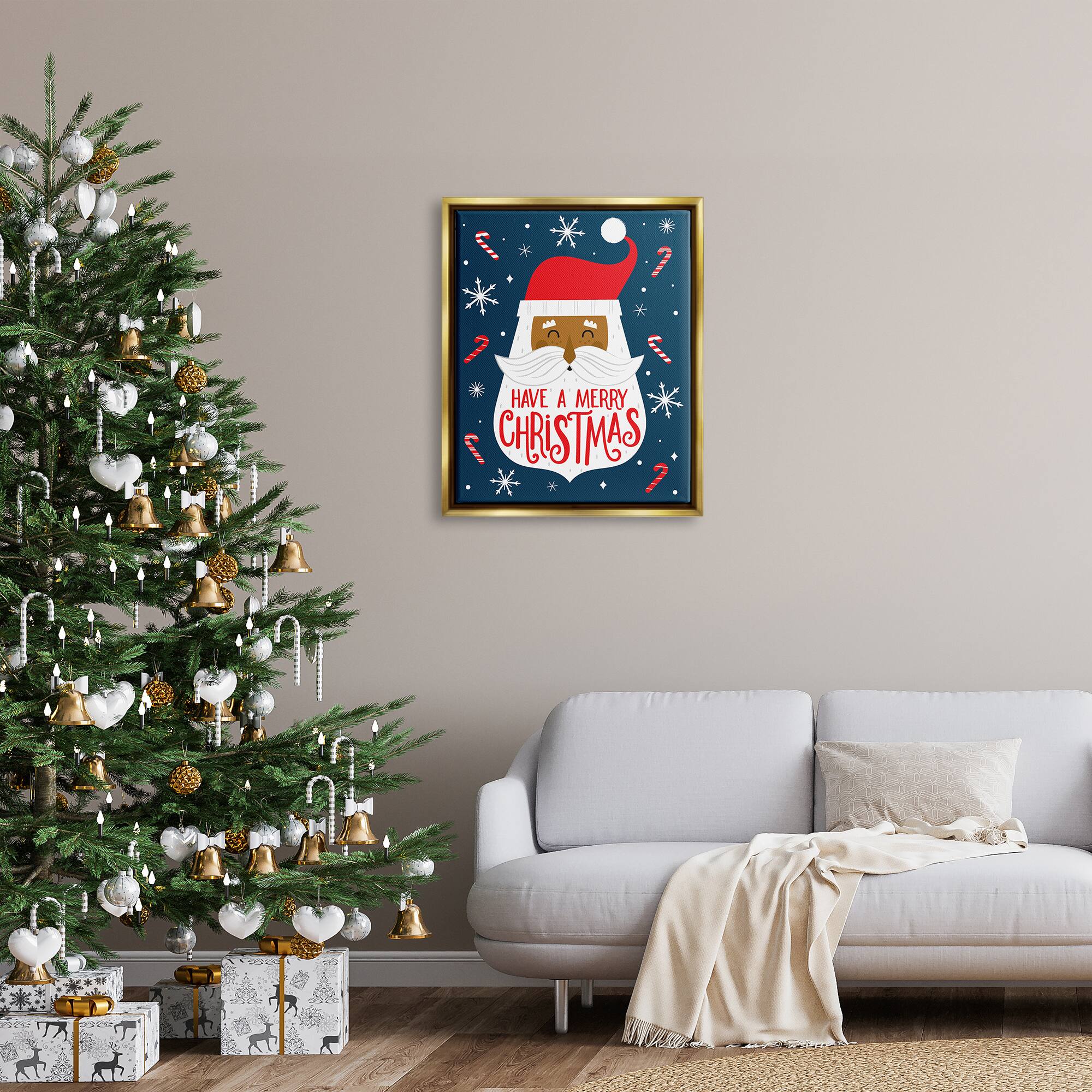 Stupell Industries Have Merry Christmas Patterned Santa Framed Floater Canvas Wall Art