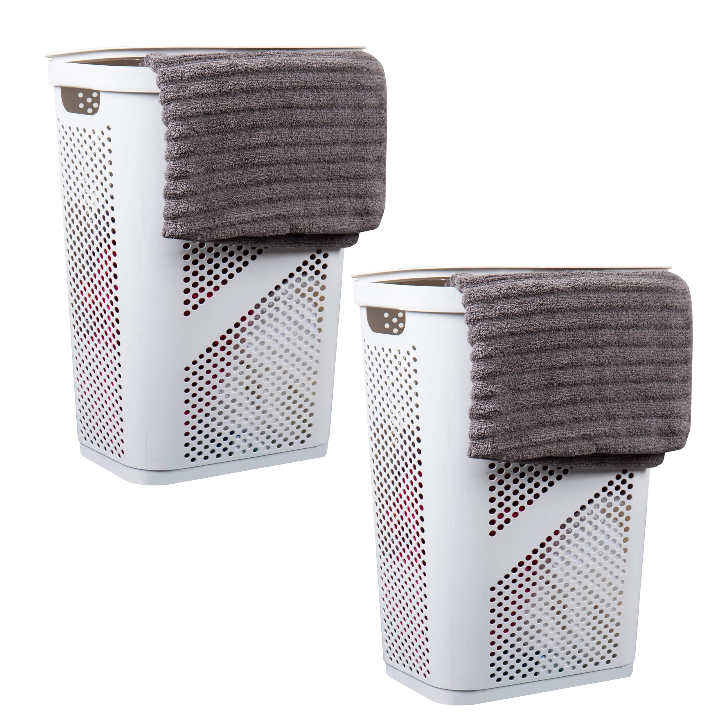 Mind Reader 60L Ventilated Slim Laundry Hamper with Cut Out Handles & Hinged Lid, 2ct.