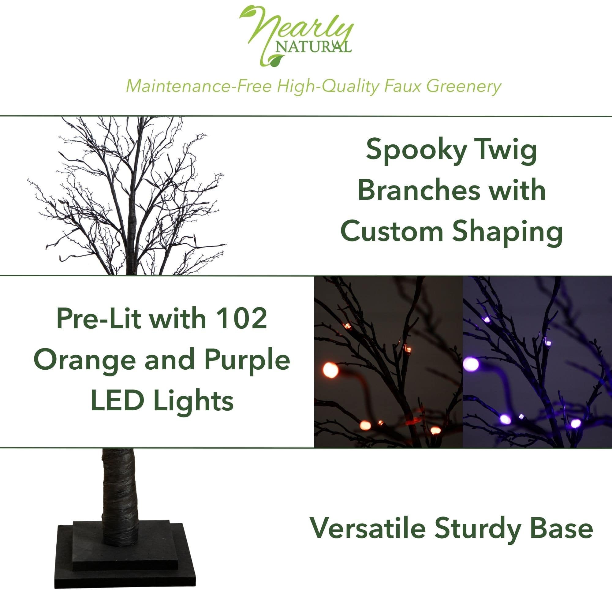 5ft. Orange &#x26; Purple LED Pre-Lit Halloween Deluxe Black Twig Artificial Fall Tree