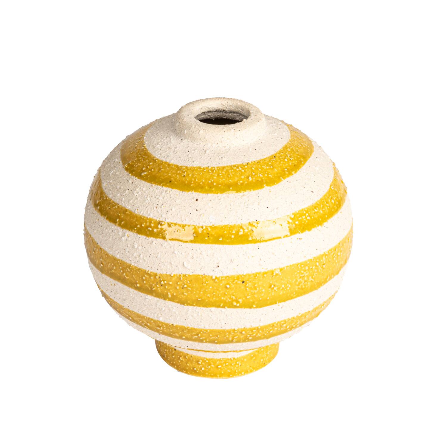 Hello Honey® 5.25" Yellow & White Striped Stoneware Vase with Sphere Shape & Footed Base