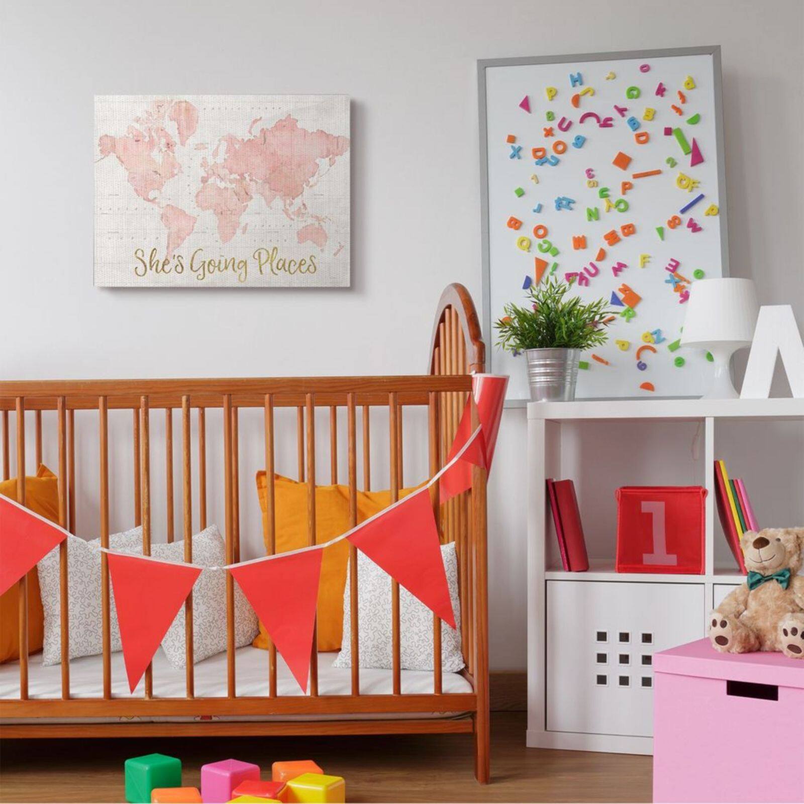 Stupell Industries She&#x27;s Going Places Pink Watercolor World Map Canvas Wall Art