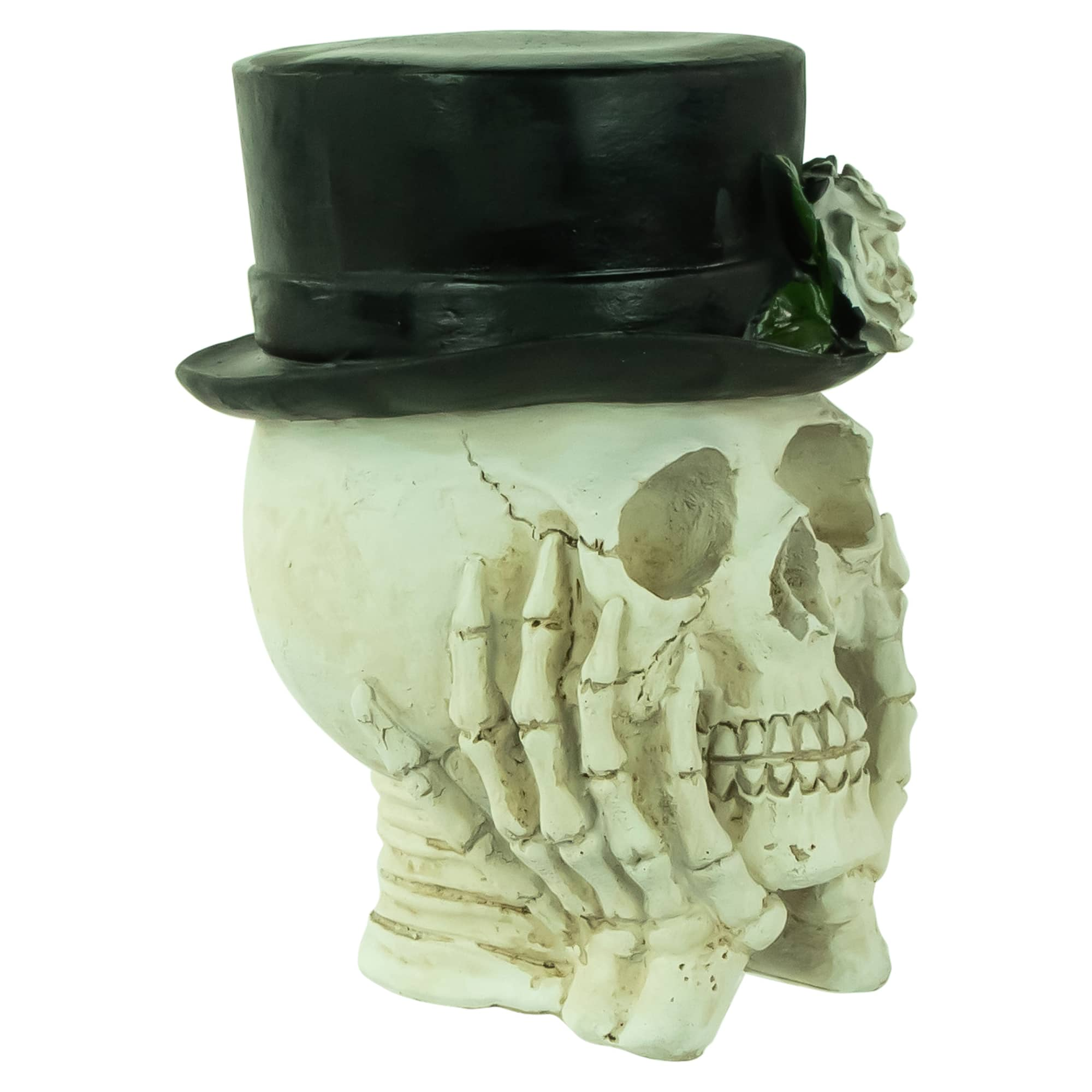 9&#x22; Skull with Top Hat &#x26; Roses