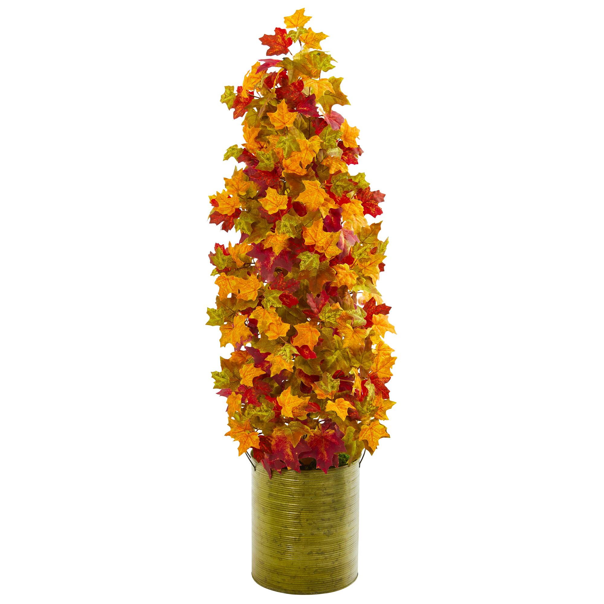 3ft. Autumn Maple Tree in Green Metal Planter