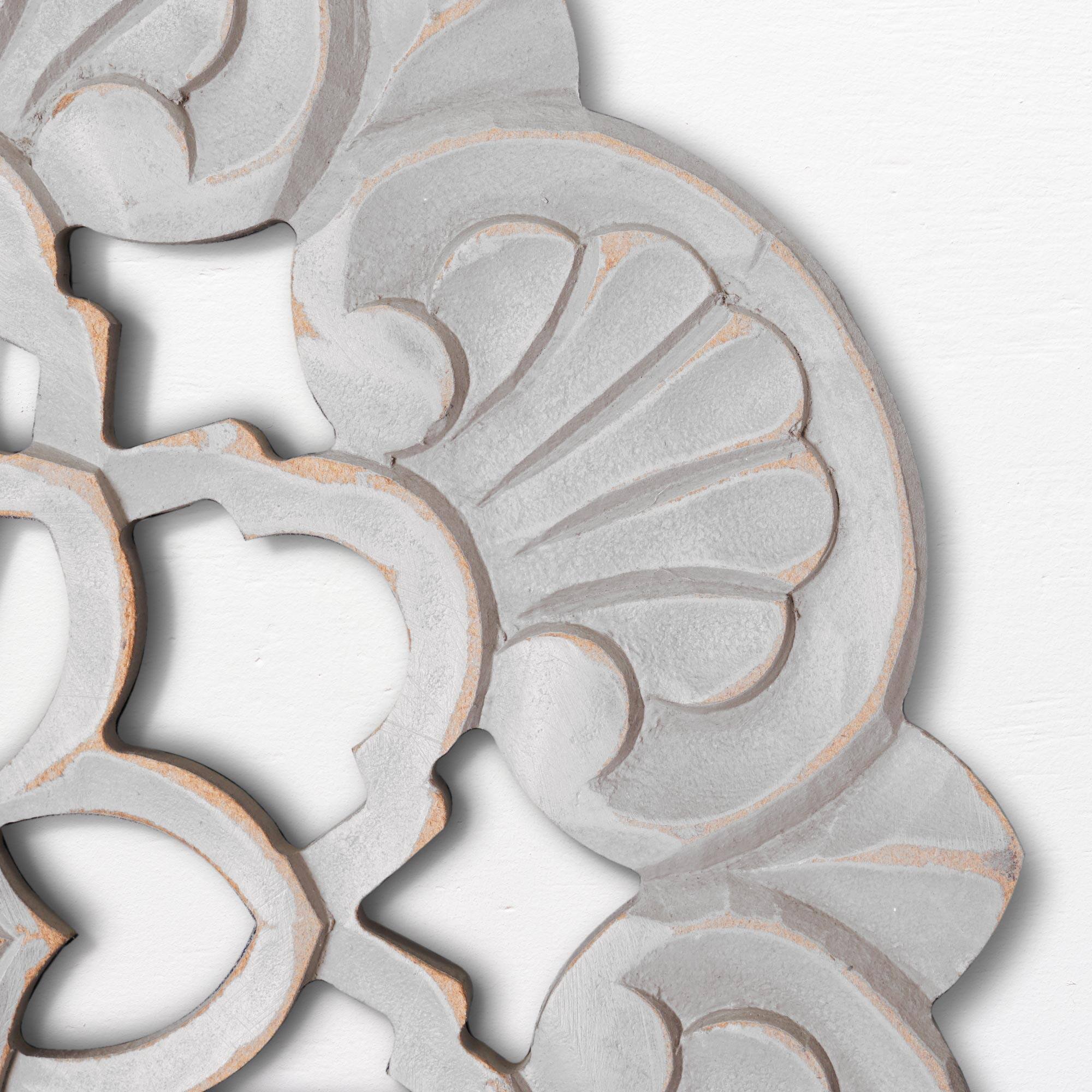 American Art D&#xE9;cor&#x2122; 16&#x22; Small Gray Traditional Hand-Carved India Wood Medallion