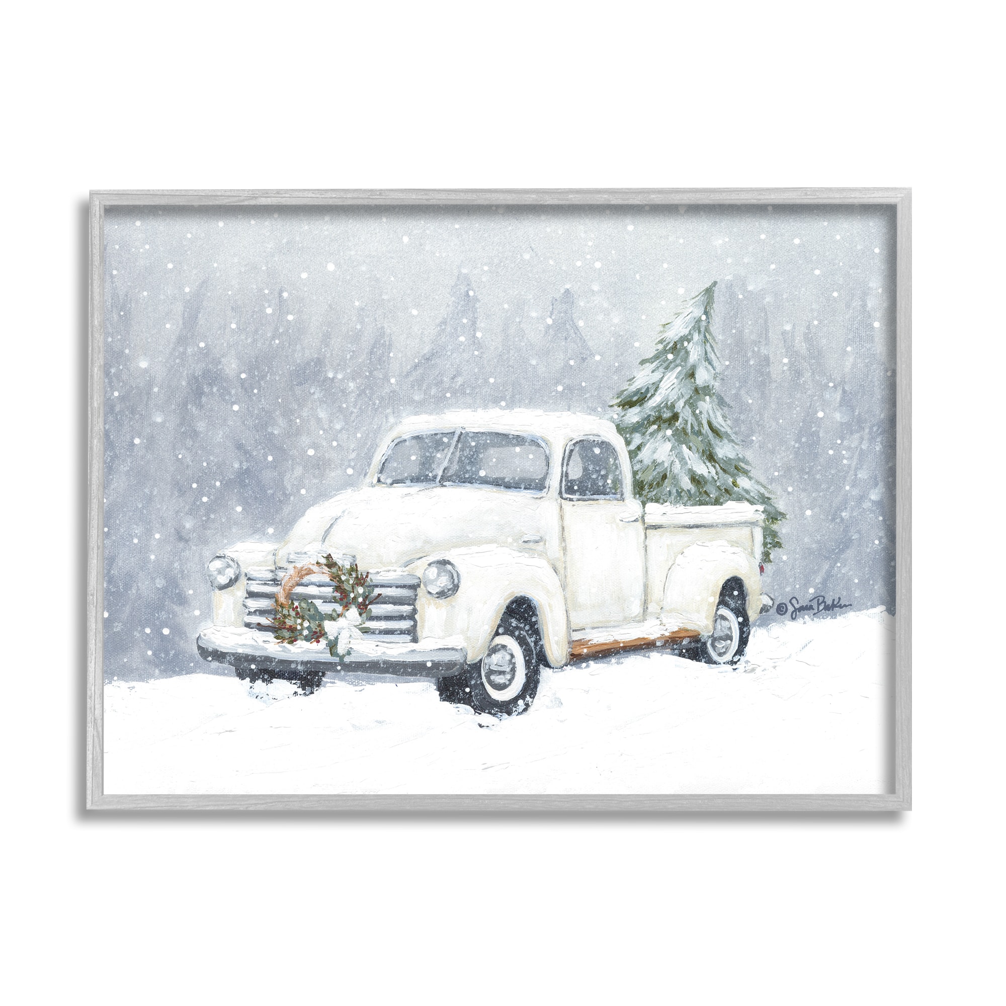 Stupell Industries Seasonal Niveous Snow Truck Scene Framed Giclee Art