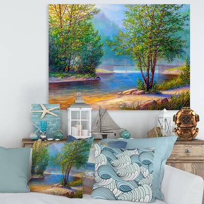 Designart - Green Trees By The Riverside - Traditional Canvas Wall Art ...