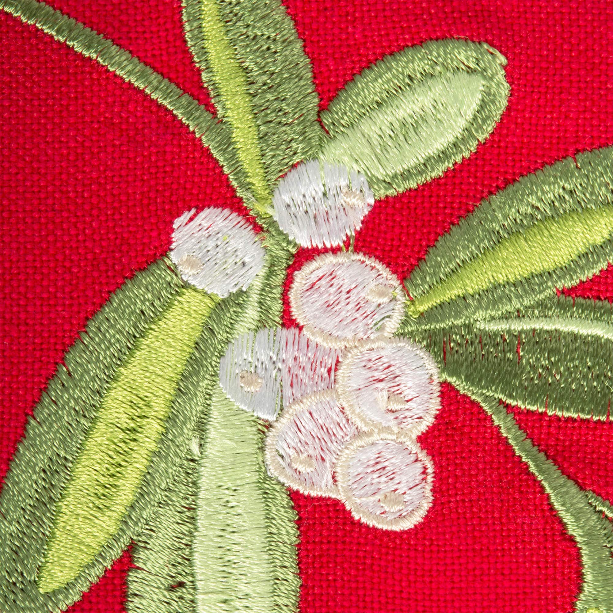 DII&#xAE; 72&#x22; Red Embroidered Mistletoe Corner with Border Table Runner