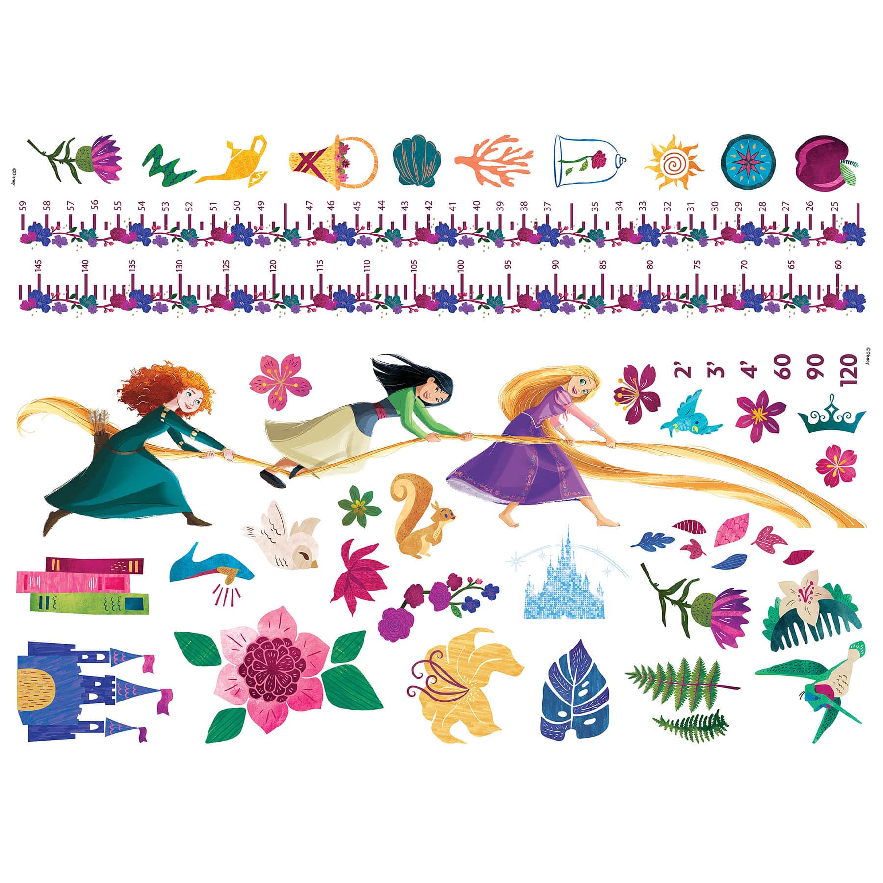RoomMates Disney Princesses Growth Chart Peel &#x26; Stick Wall Decals