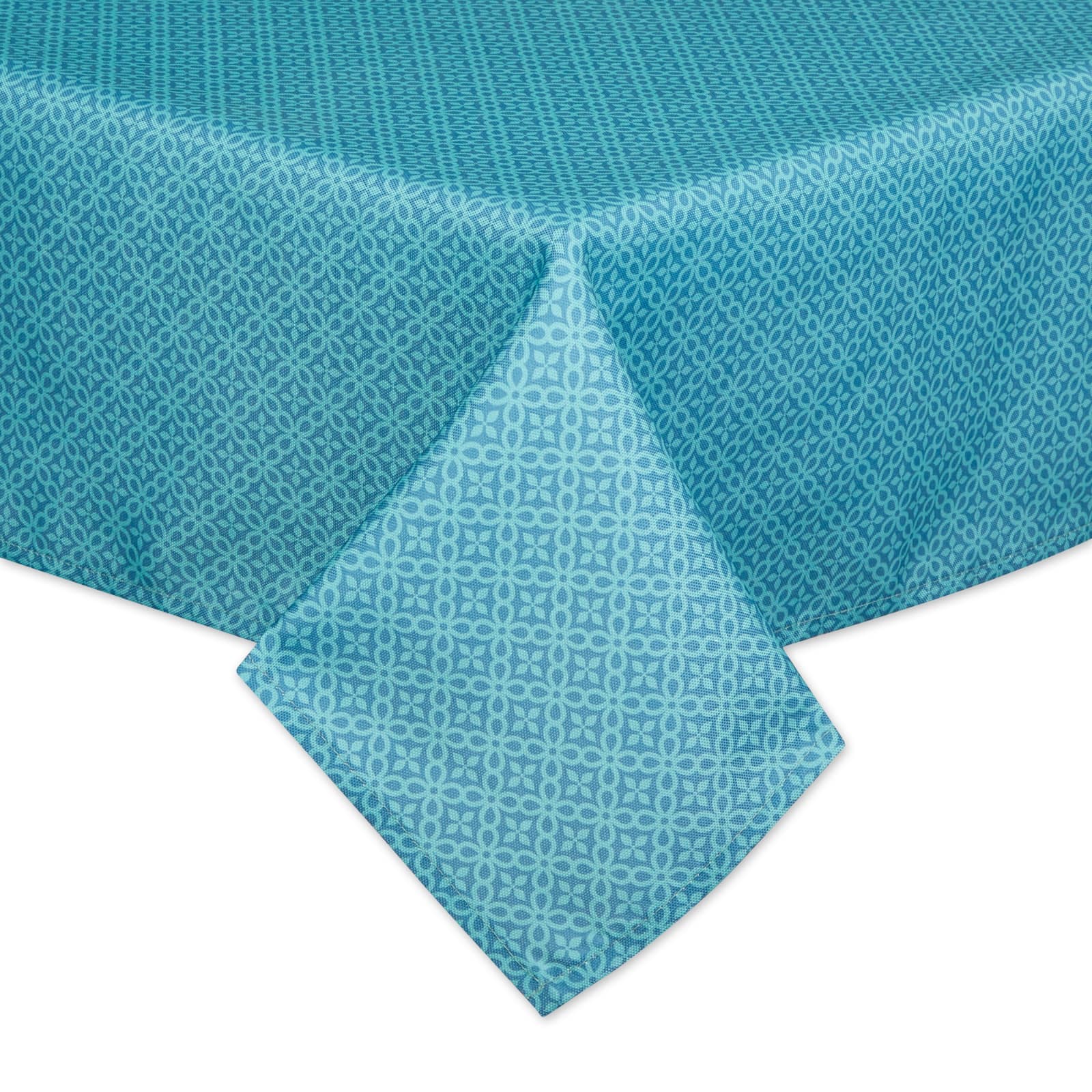 Storm Blue Tonal Lattice Print Outdoor Tablecloth with Zipper, 60" x 120"