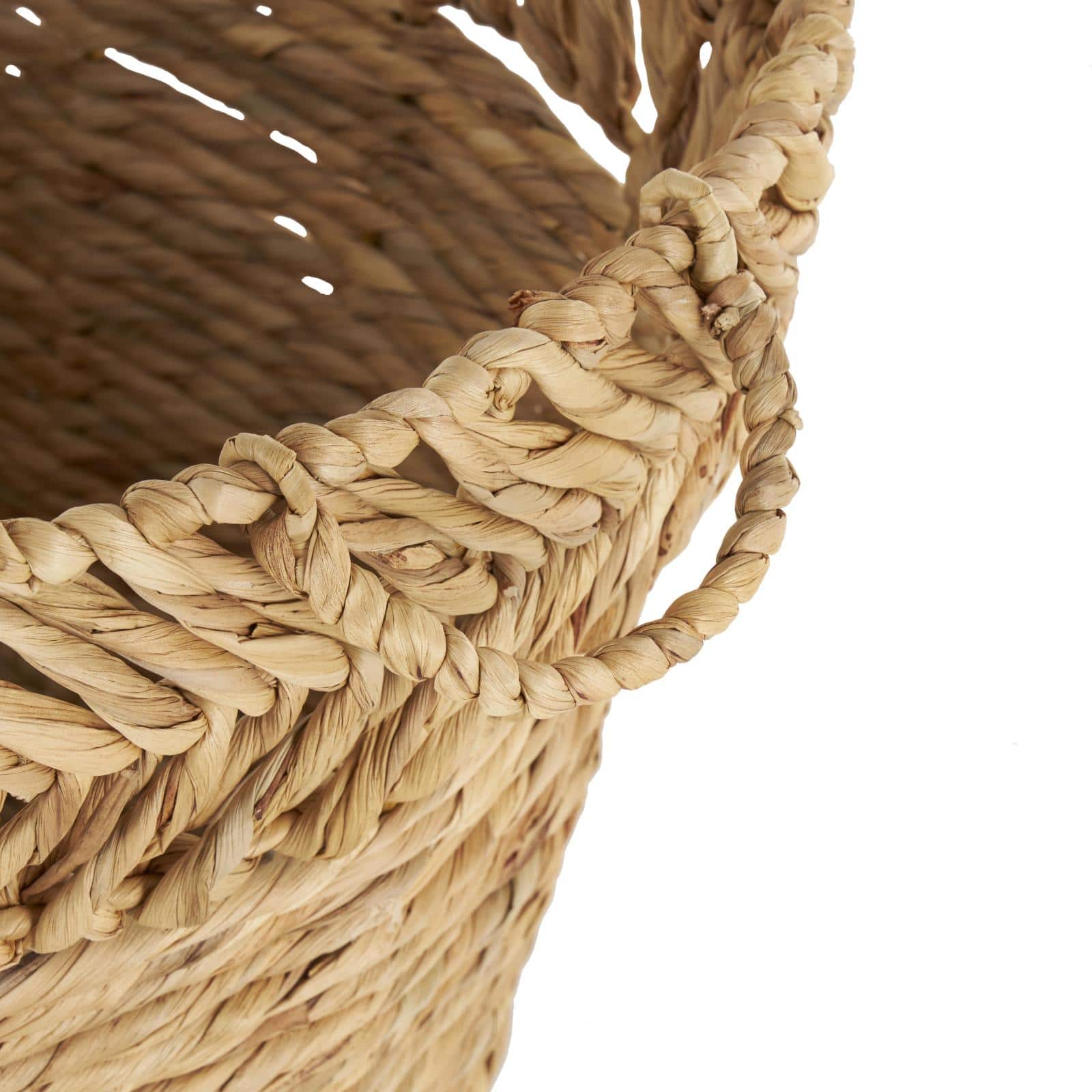 30" Brown Seagrass Handmade Woven Oval Storage Basket with Zig Zag Patterned Rim