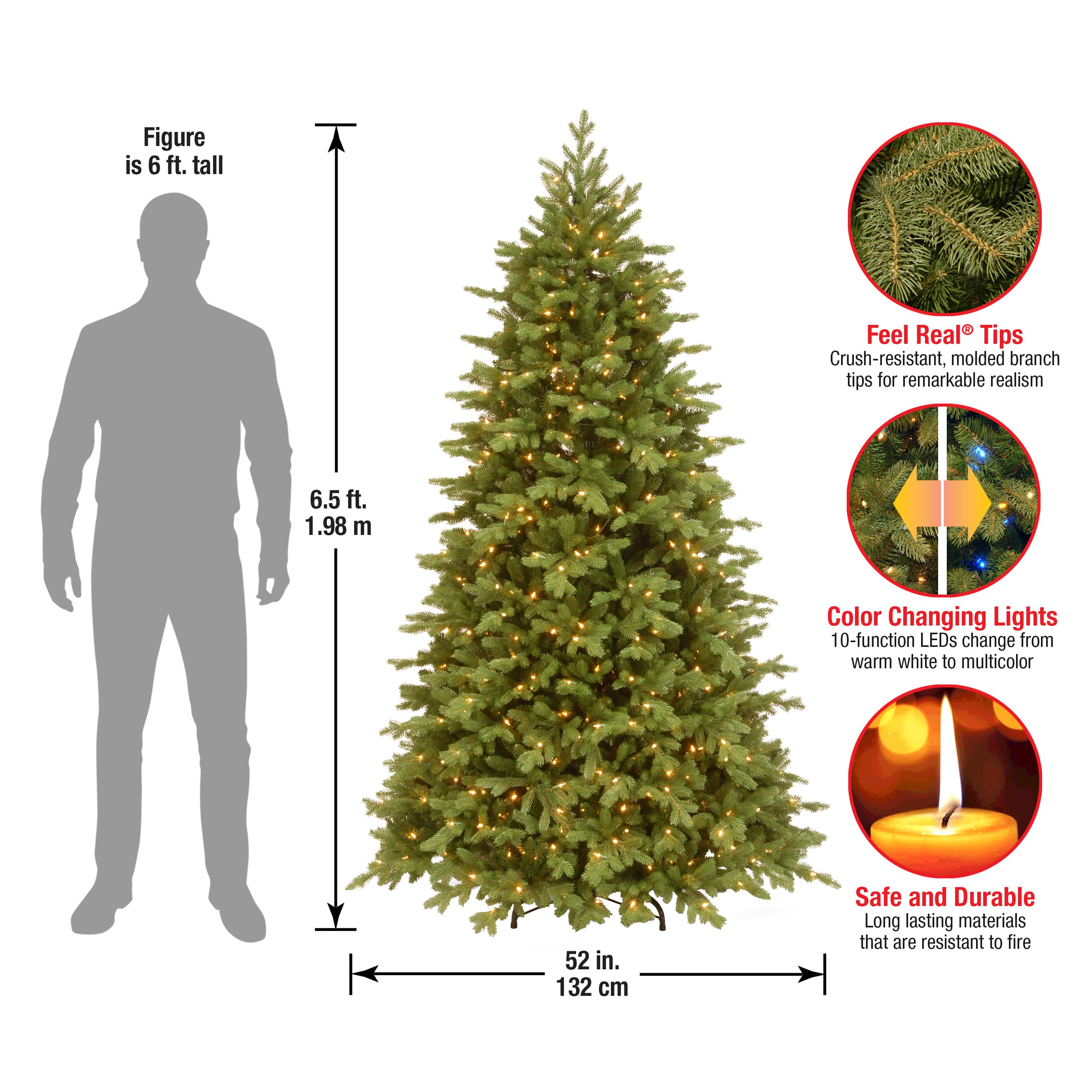 6.5 ft. Pre-Lit Feel Real&#xAE; Princeton Fraser Fir Hinged Artificial Christmas Tree, Dual Color&#xAE; LED Lights