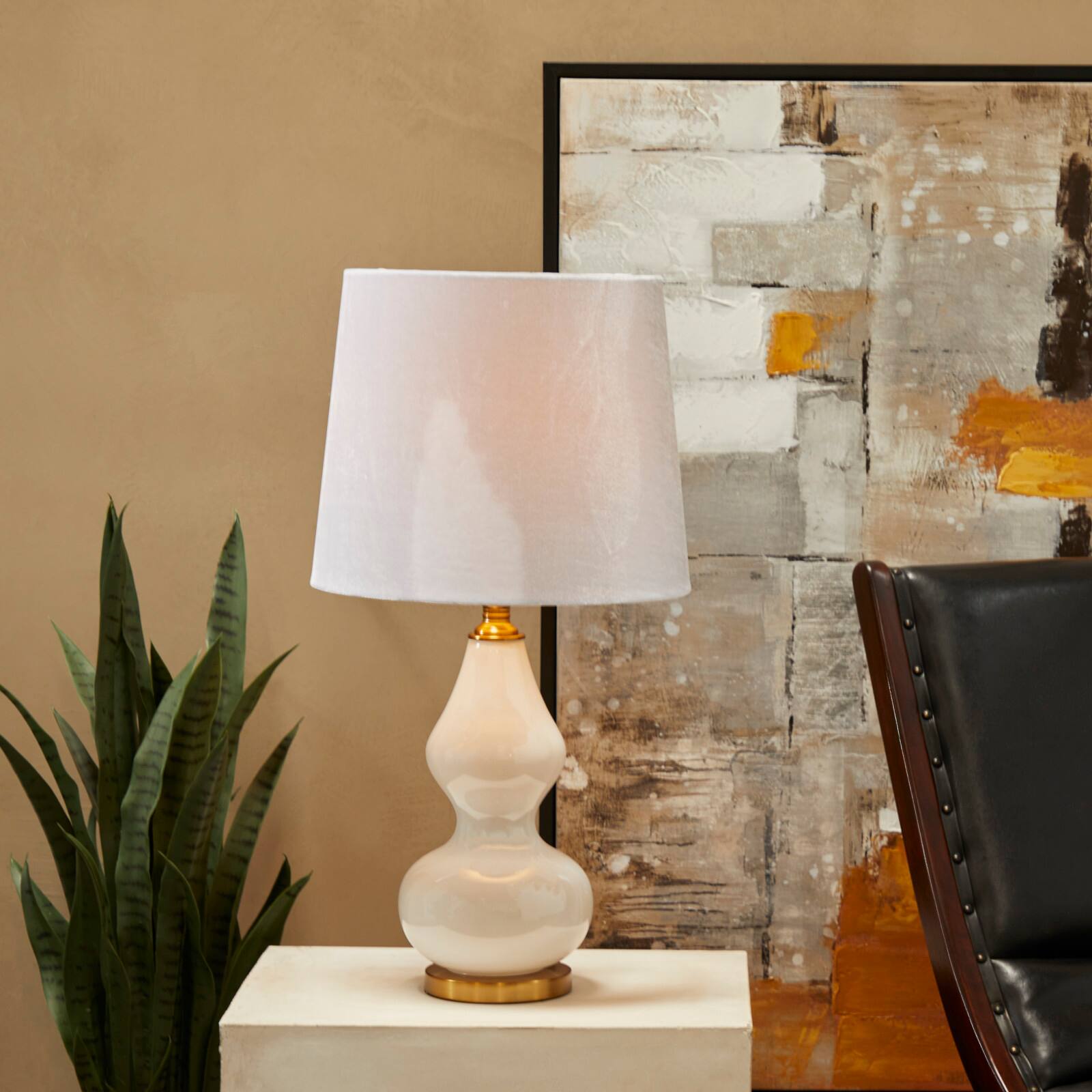 White Glass Table Lamp 15&#x22; x 15&#x22; x 29&#x22;