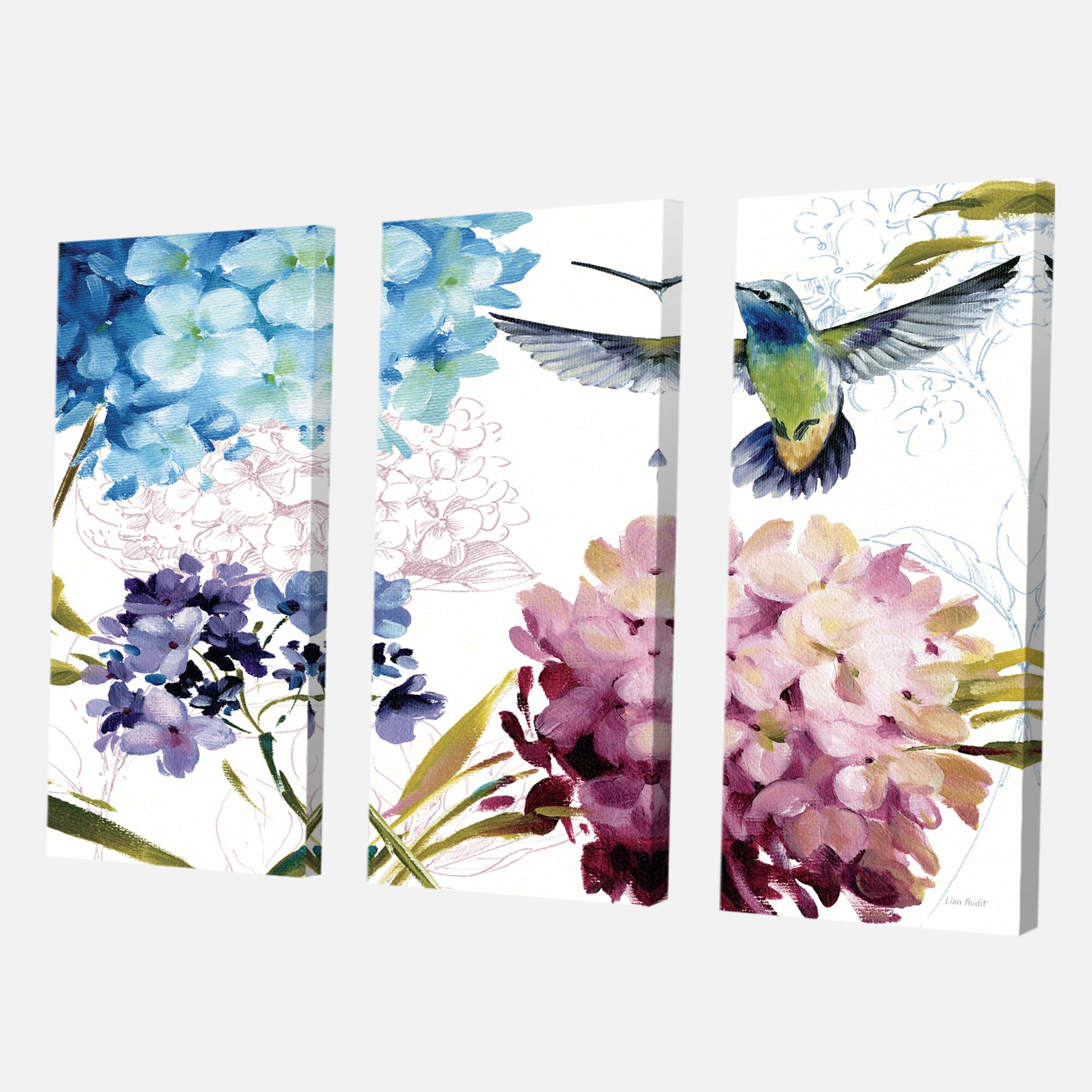 Designart - Humming bird Blue Cottage Flower