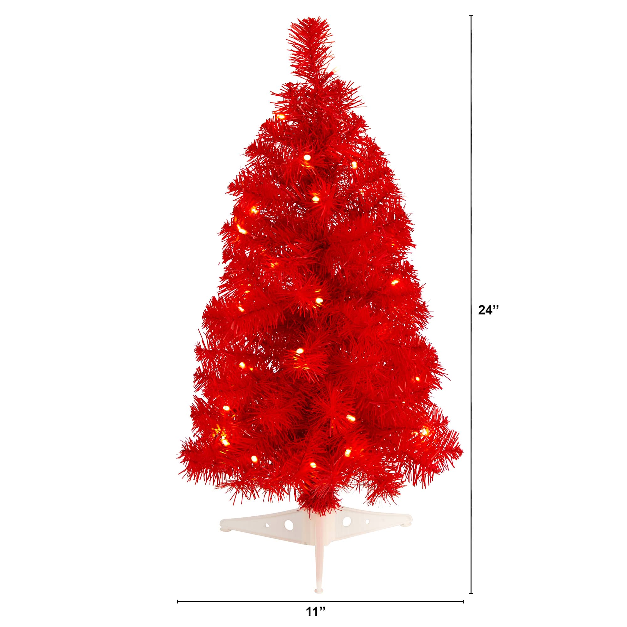 2ft. Pre-Lit Red Artificial Christmas Tree, Warm White LED Lights