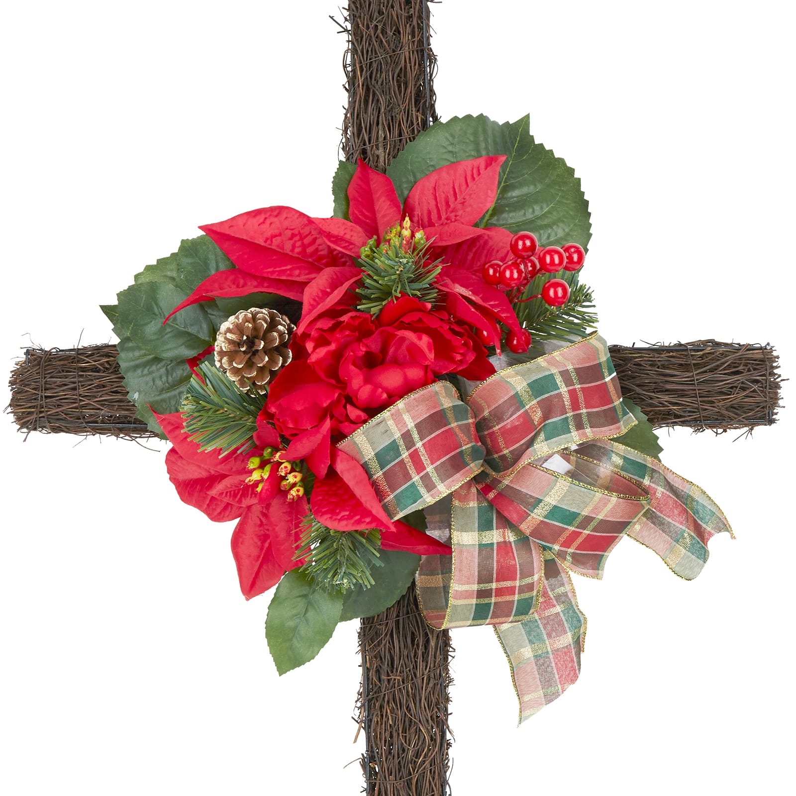 38&#x22; Red Peony &#x26; Poinsettia Cross by Ashland&#xAE;