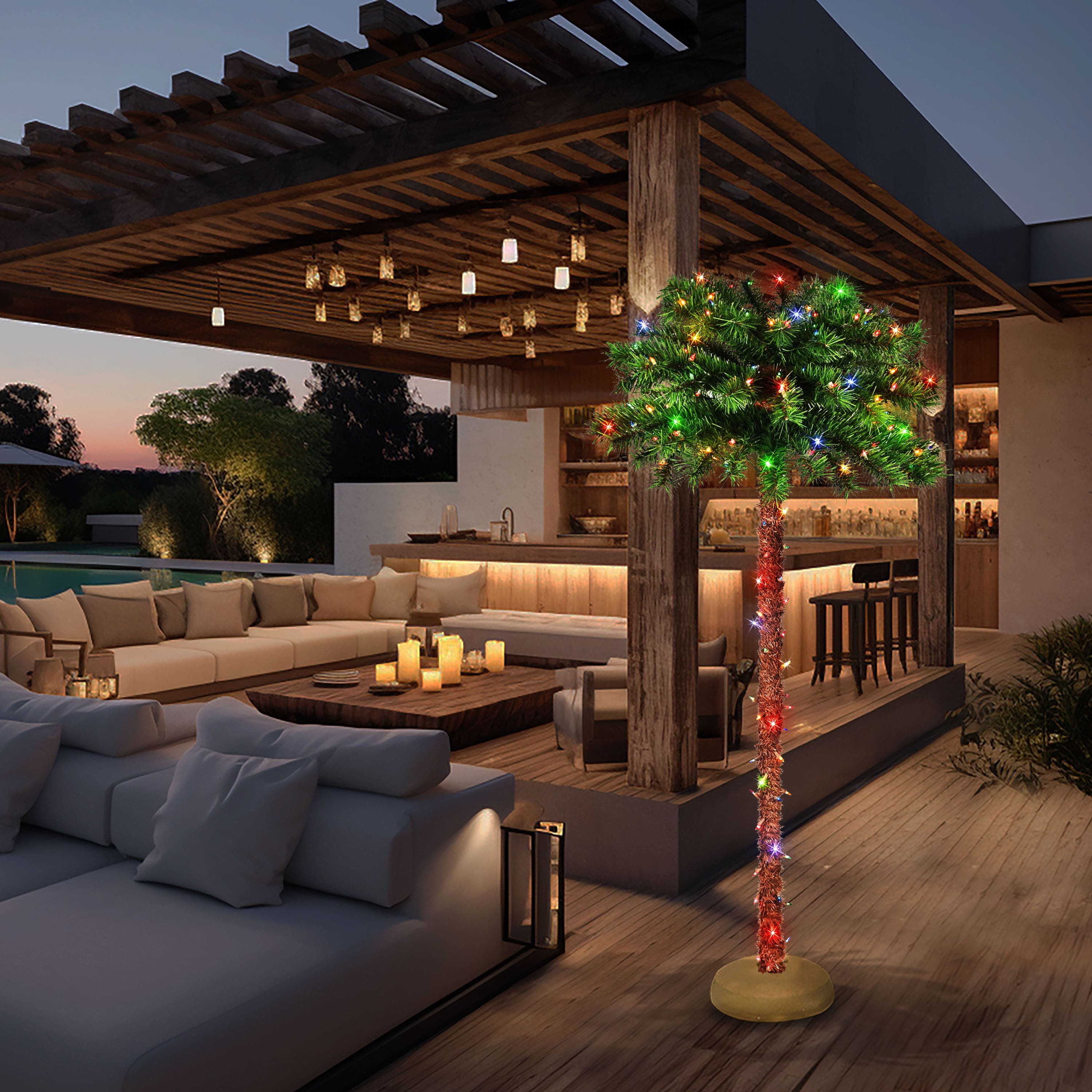 4ft. Pre-Lit Artificial Palm Tree with Multicolor Lights