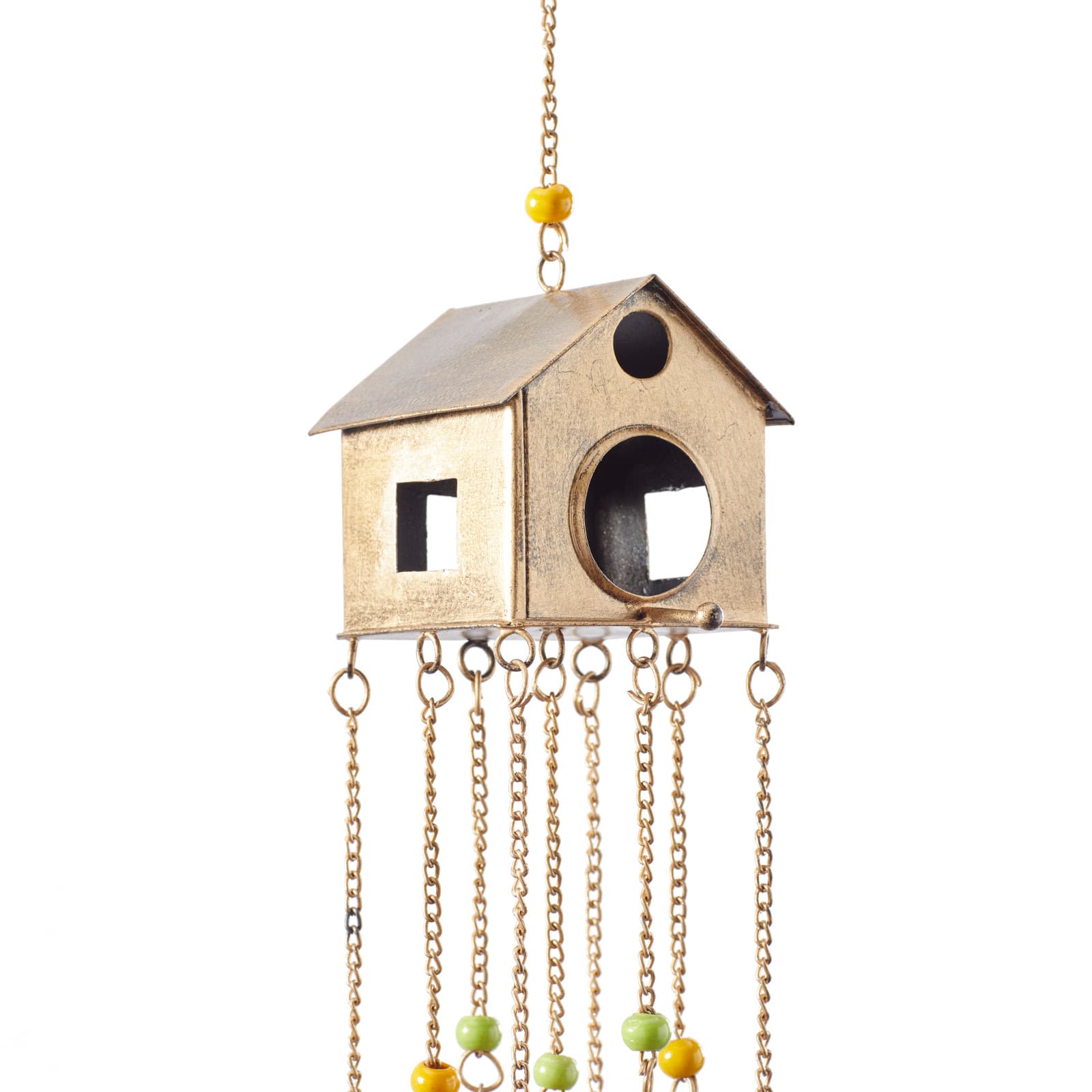Bronze Colored Metal Rustic Birdhouse &#x26; Bird Windchime