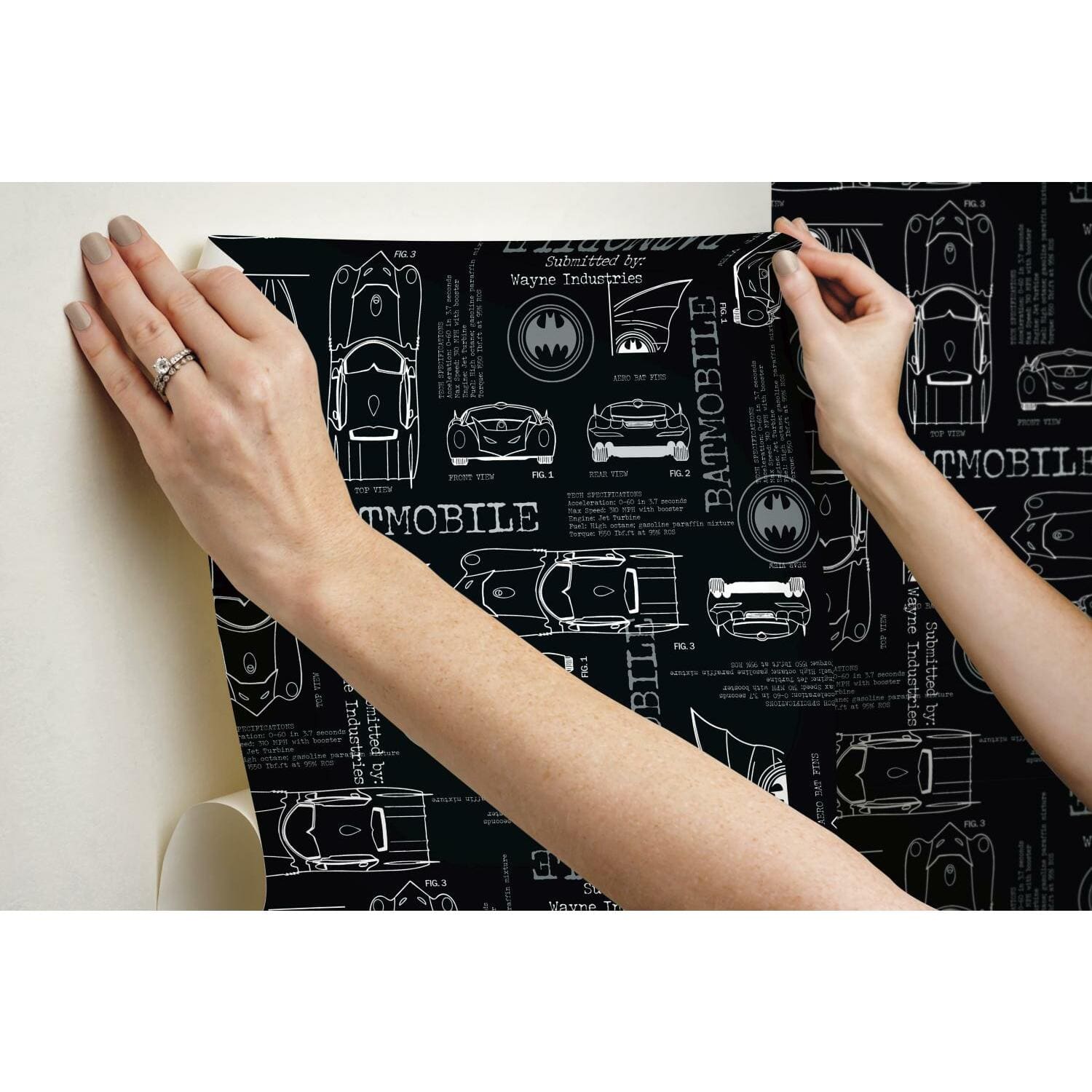 RoomMates Batmobile Blueprint Peel &#x26; Stick Wallpaper