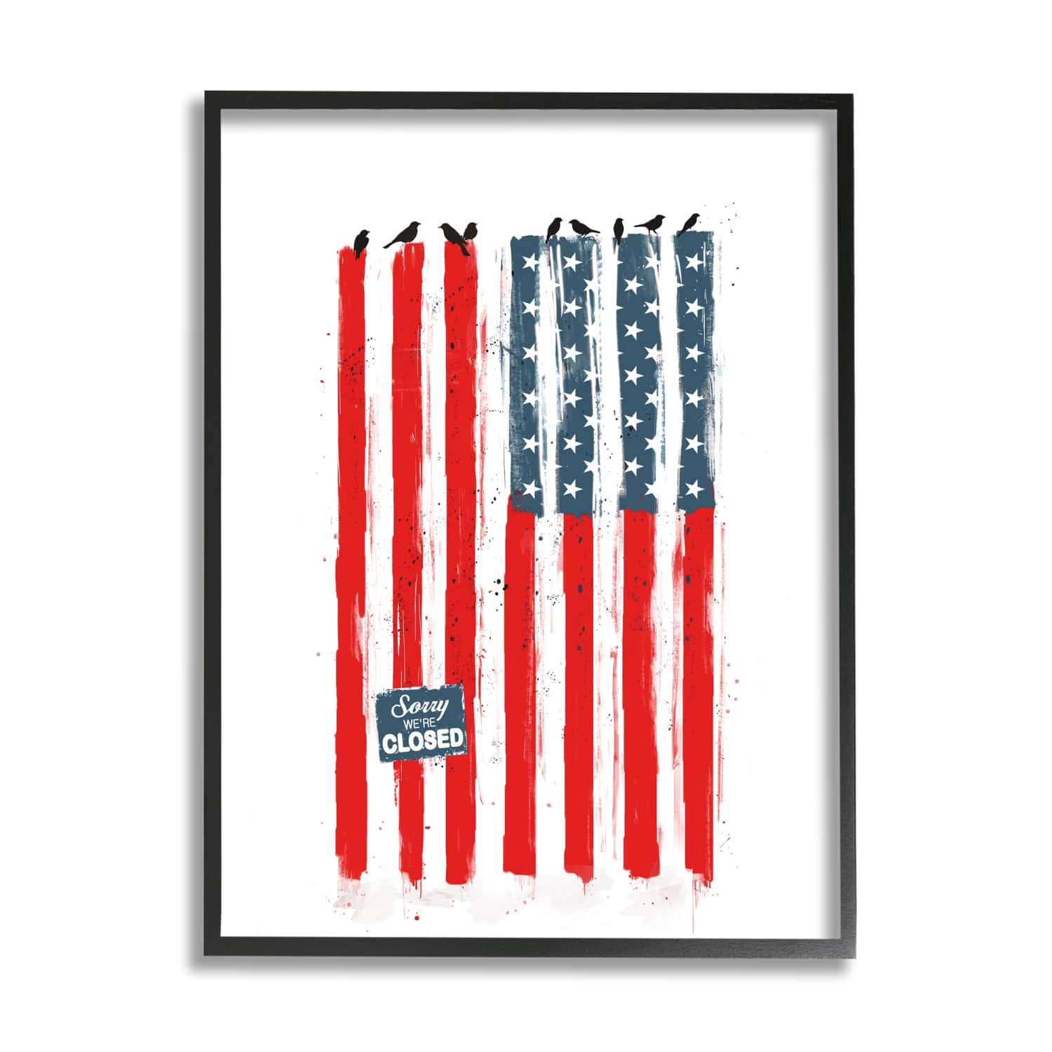 Stupell Industries American Flag Birds on Wall Political Statement Framed Giclee Art