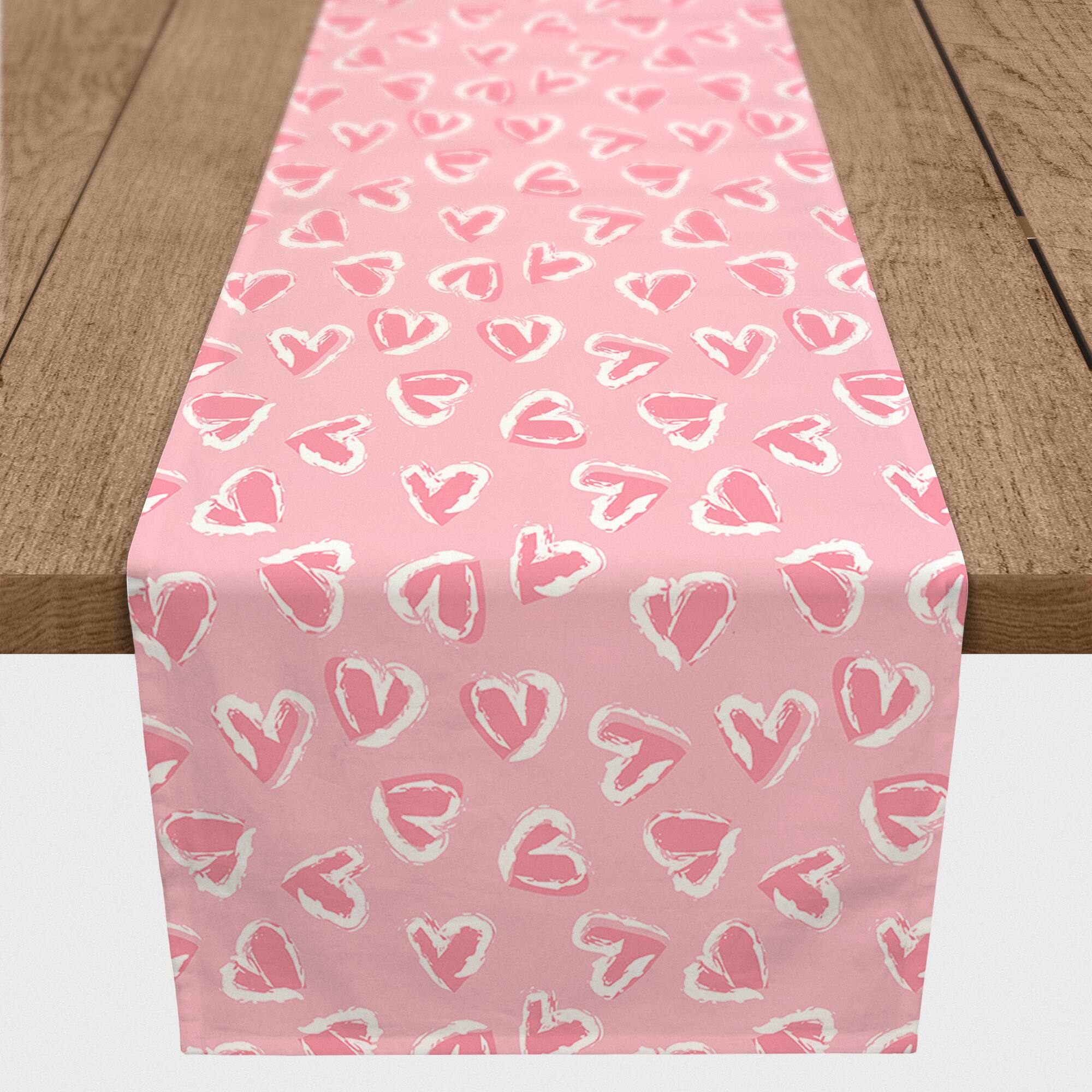 90" Pink Cute Hearts Table Runner