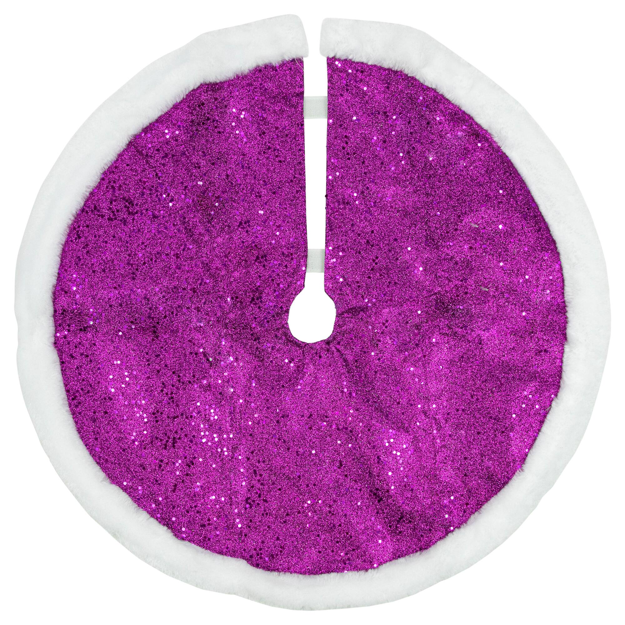 20" Purple Glittered Mini Christmas Tree Skirt with Faux Fur Trim