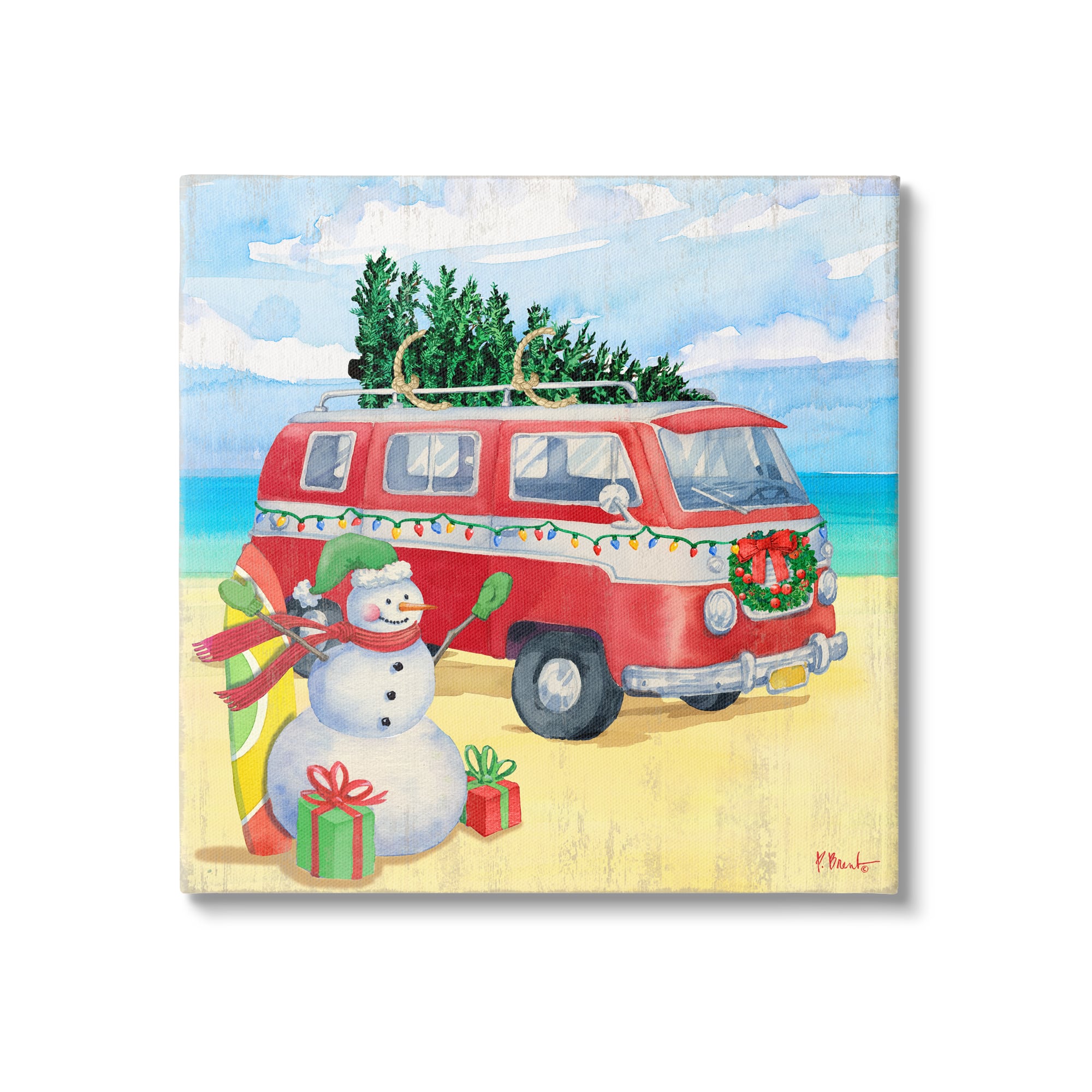 Stupell Industries Christmas Beach Nautical Van Canvas Wall Art