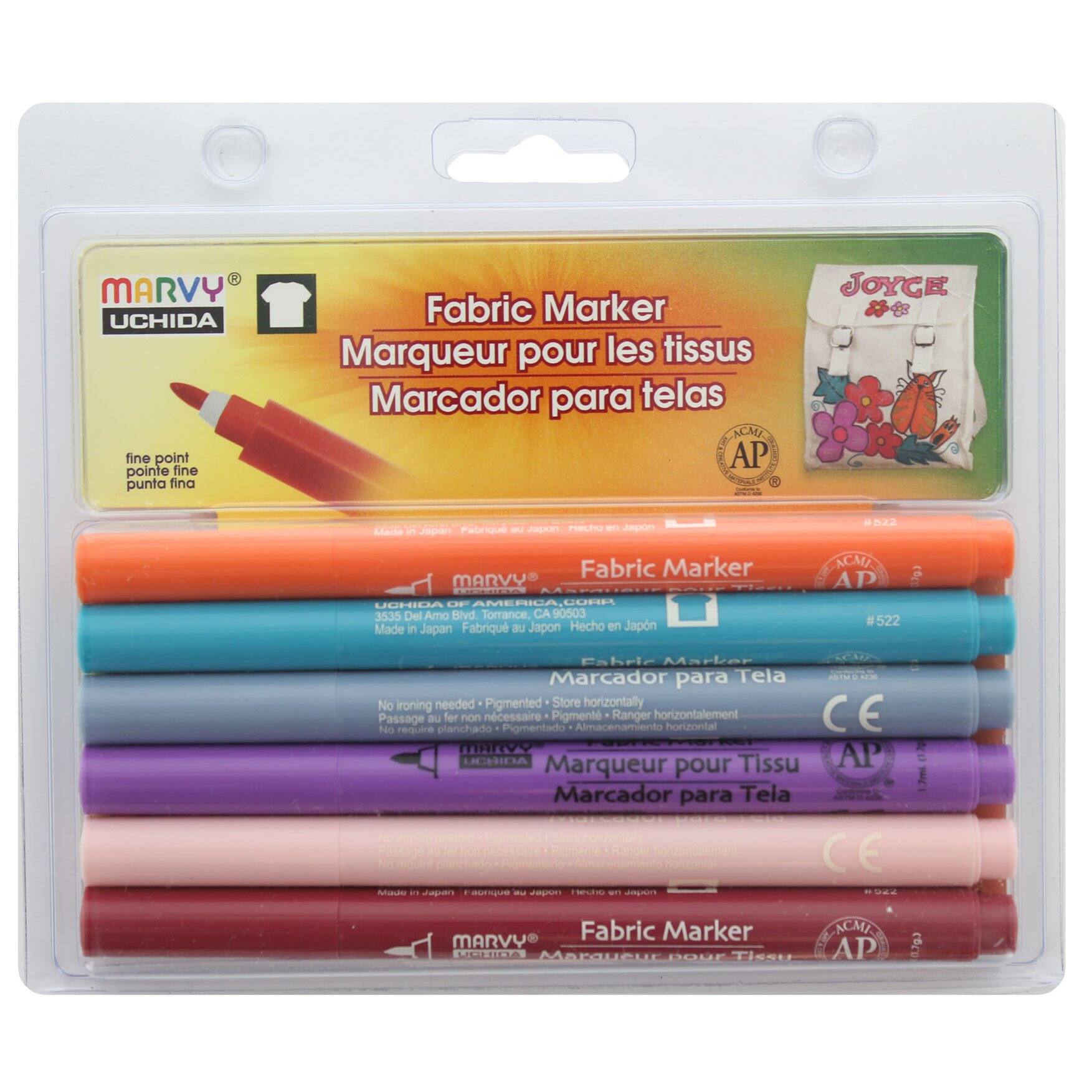 Marvy Uchida Fine 6 Color Pastel Fabric Marker Set By Marvy Uchida